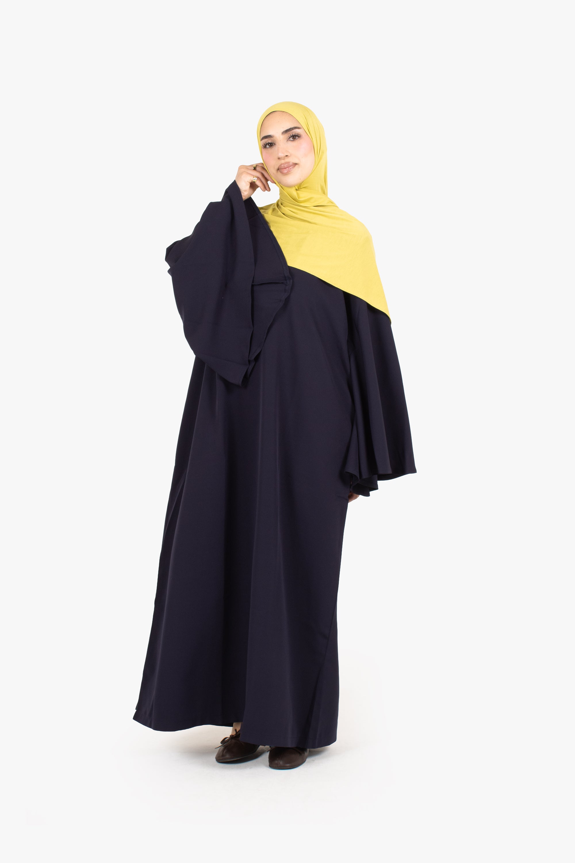 Navy Powder Touch Crepe Umbrella Sleeve Abaya
