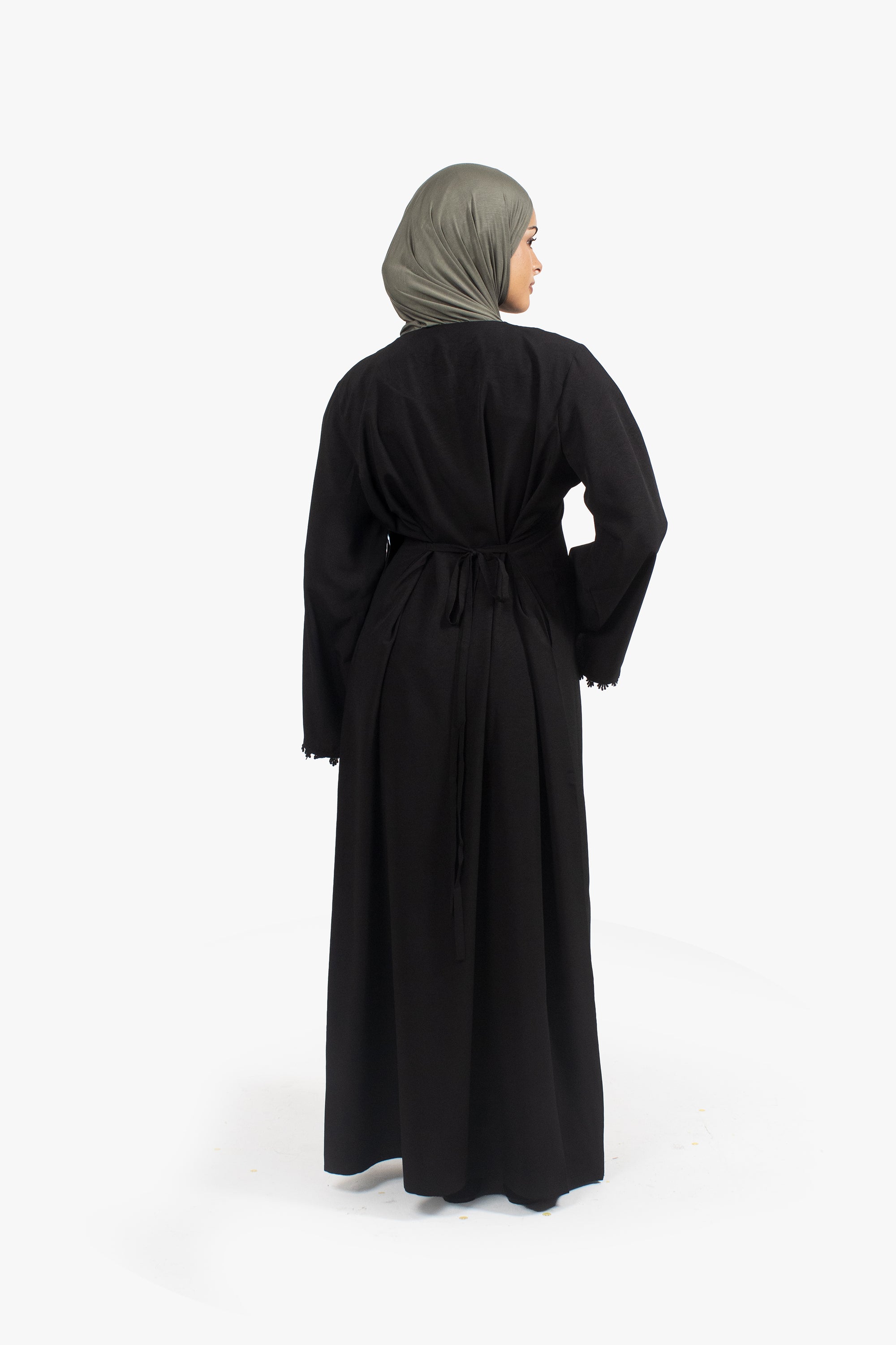 Black Etched Crepe Lace Abaya