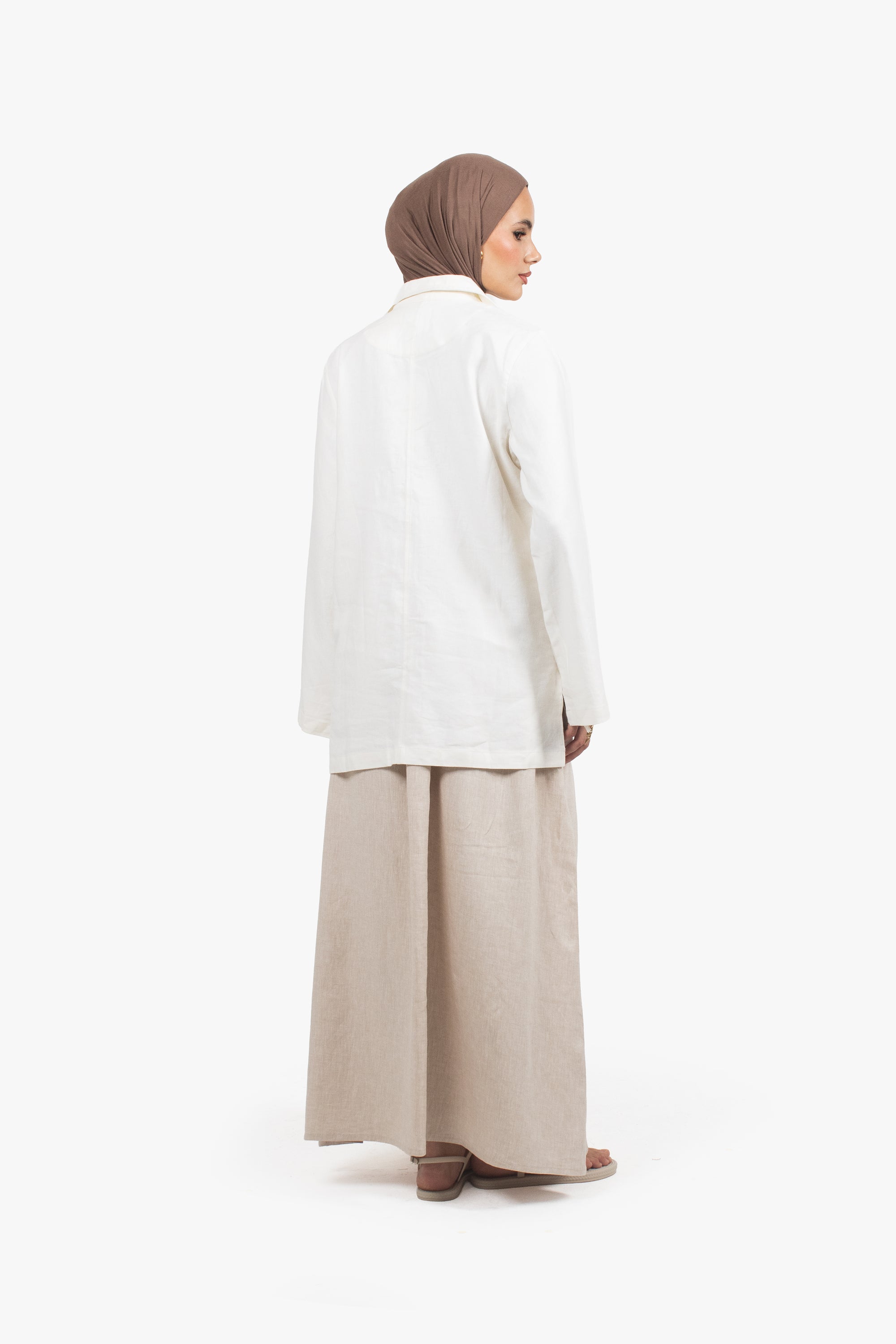 Stone Beige Linen Cotton Elasticated Skirt
