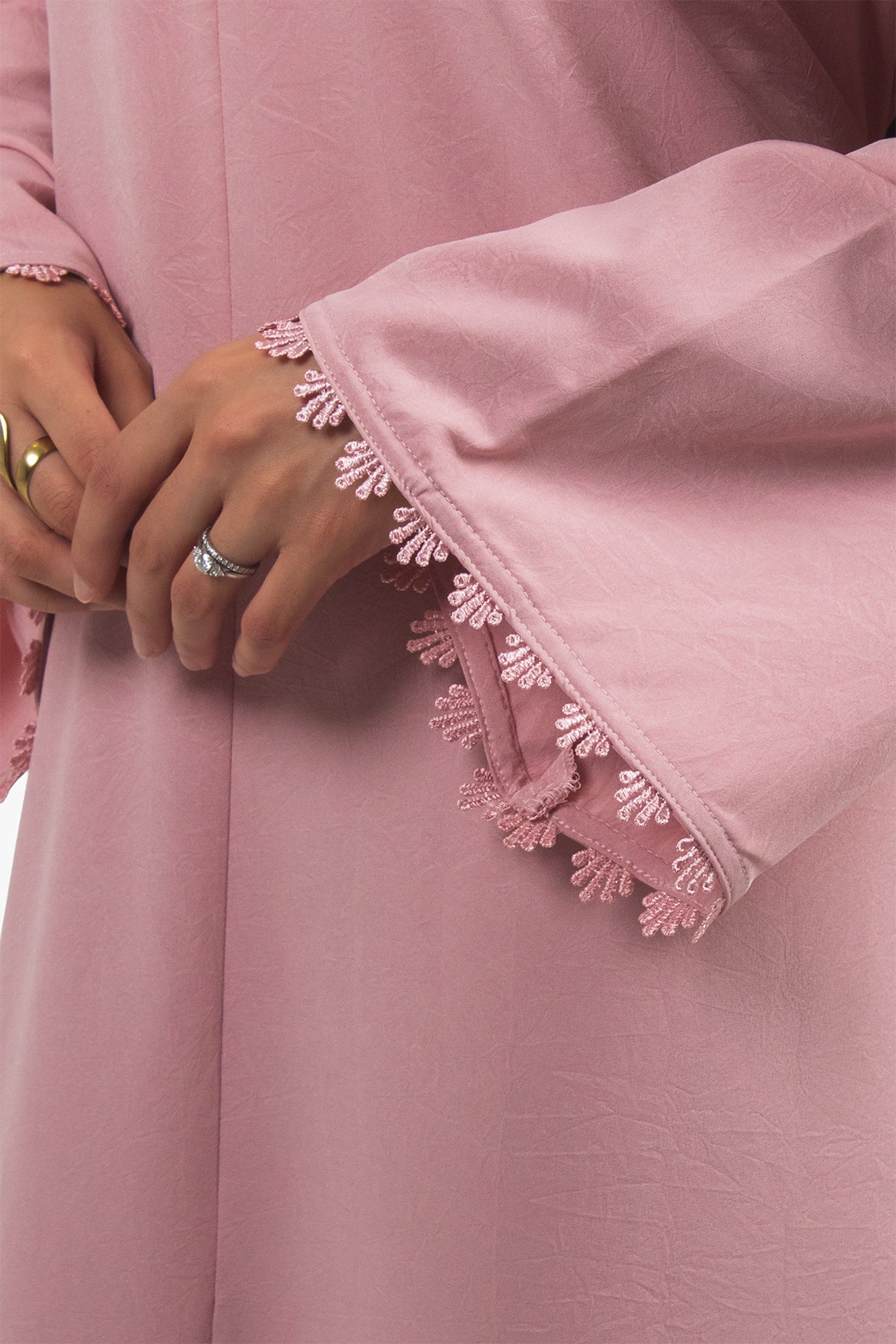 Rose Pink Etched Crepe Lace Abaya