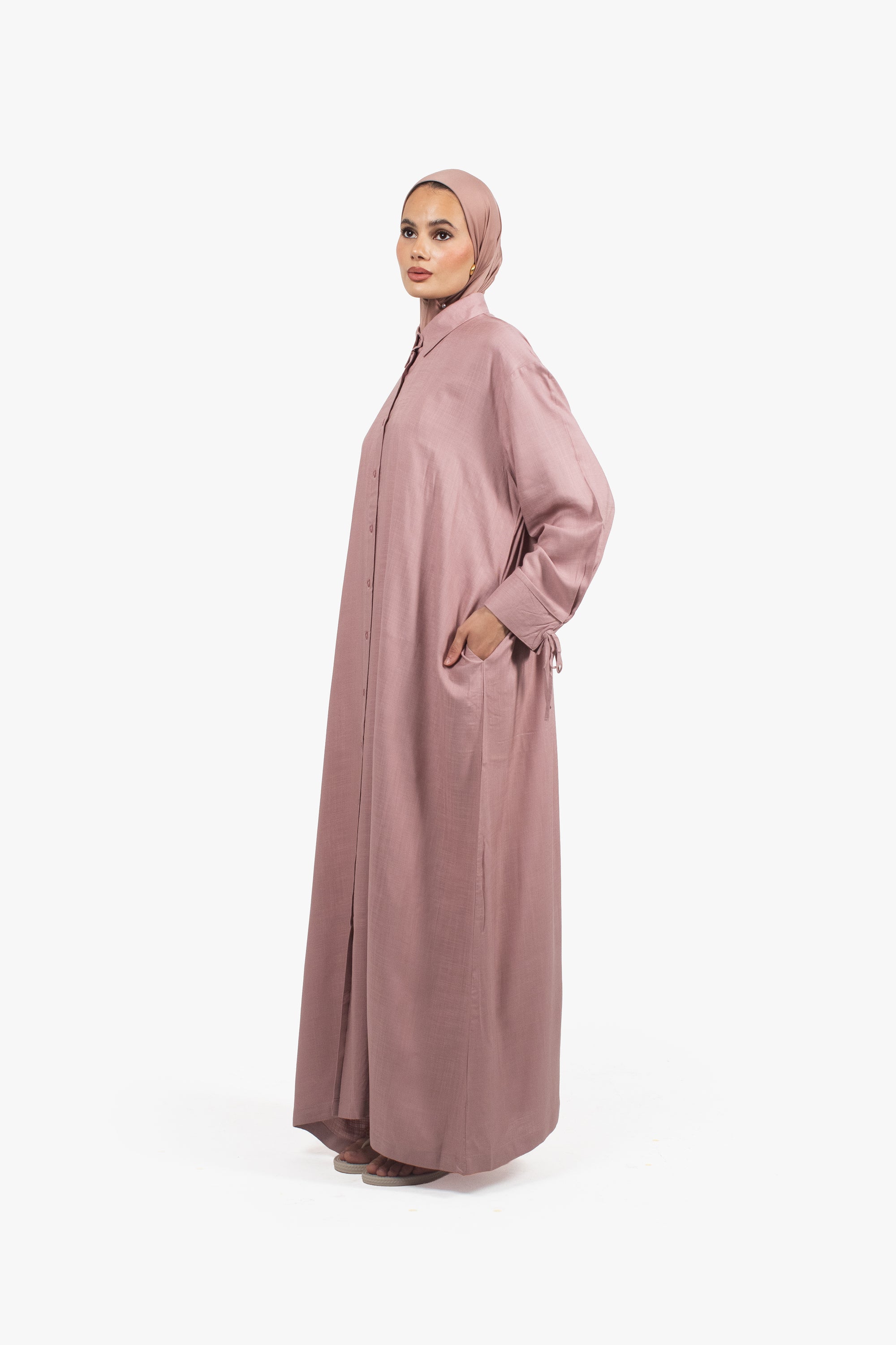 Pink Cotton Blend Shirt Abaya