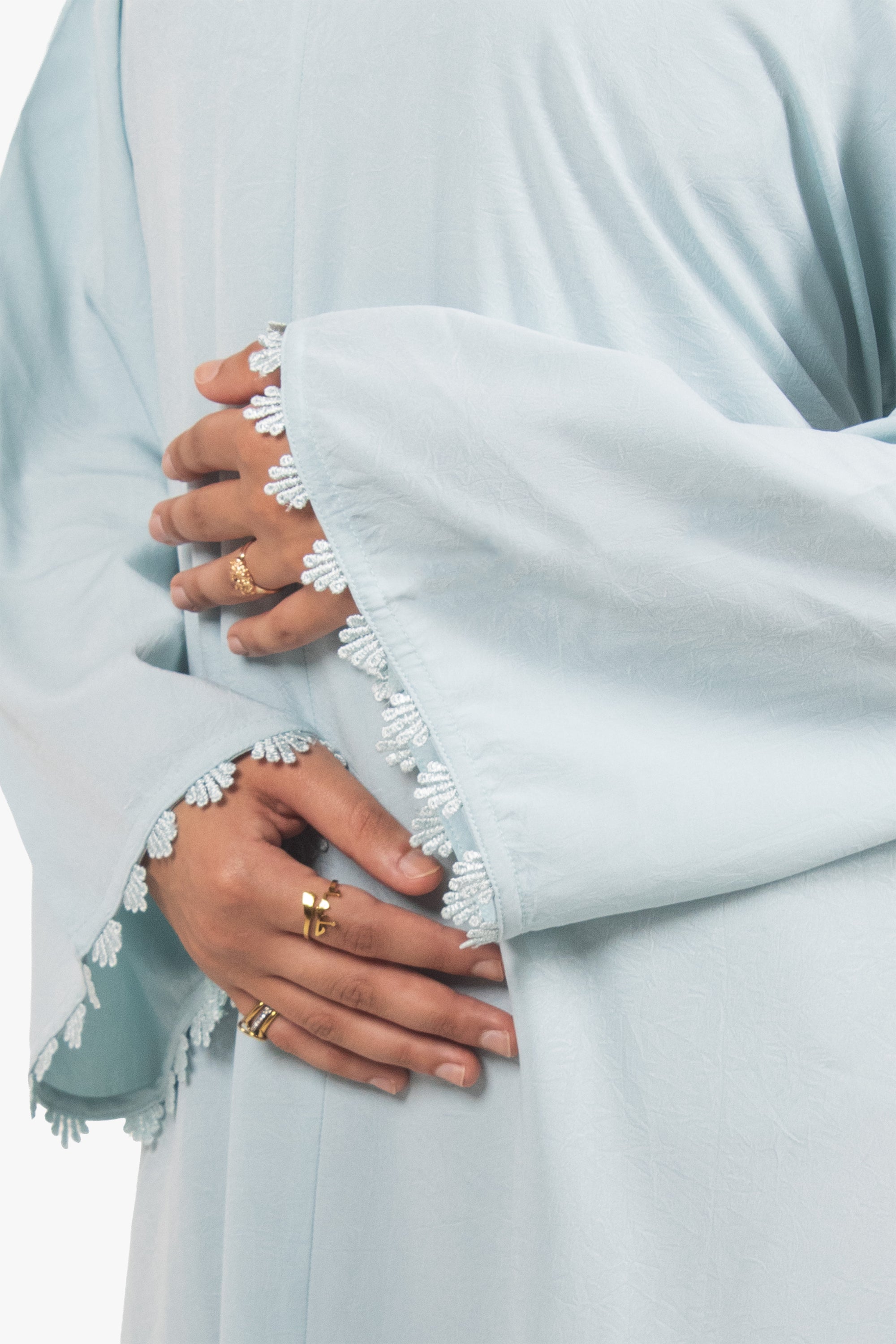 Mist Blue Etched Crepe Lace Abaya