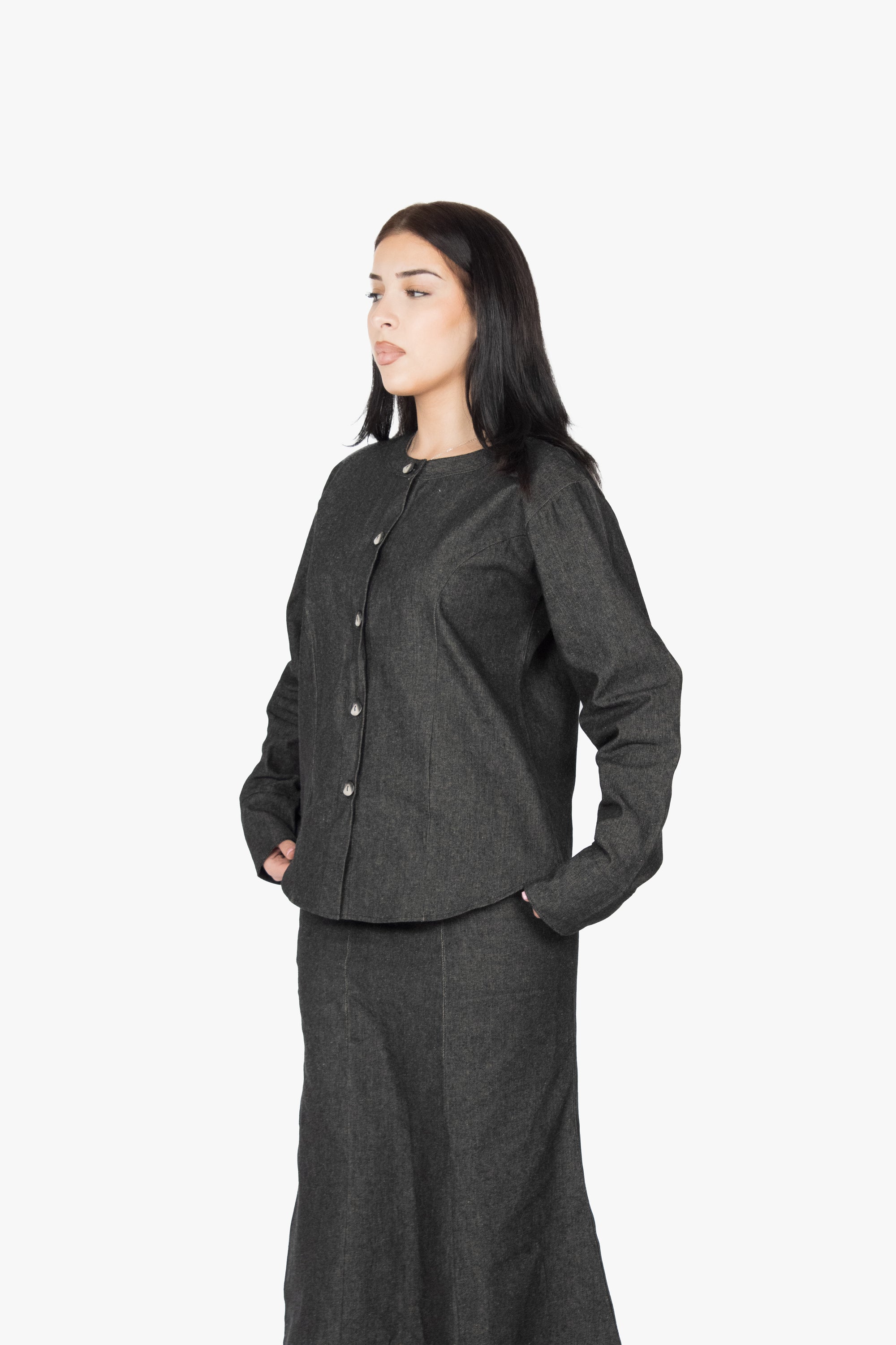 Black Denim Round Neck Shirt