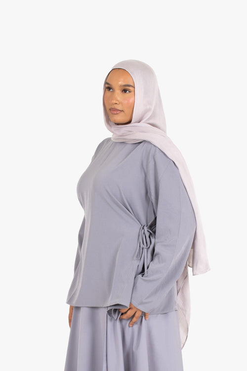 Grey Crepe Two-Side Tie Top