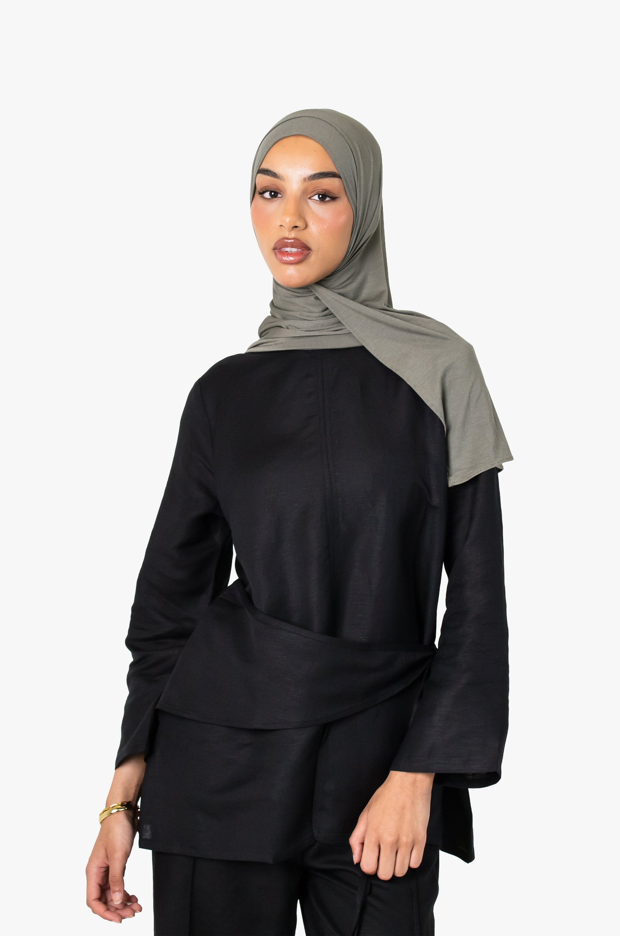 Black Linen Cotton Wrap Top