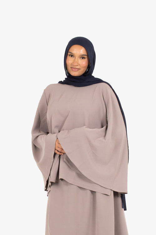 Grey Powder Touch Crepe Umbrella Sleeve Top
