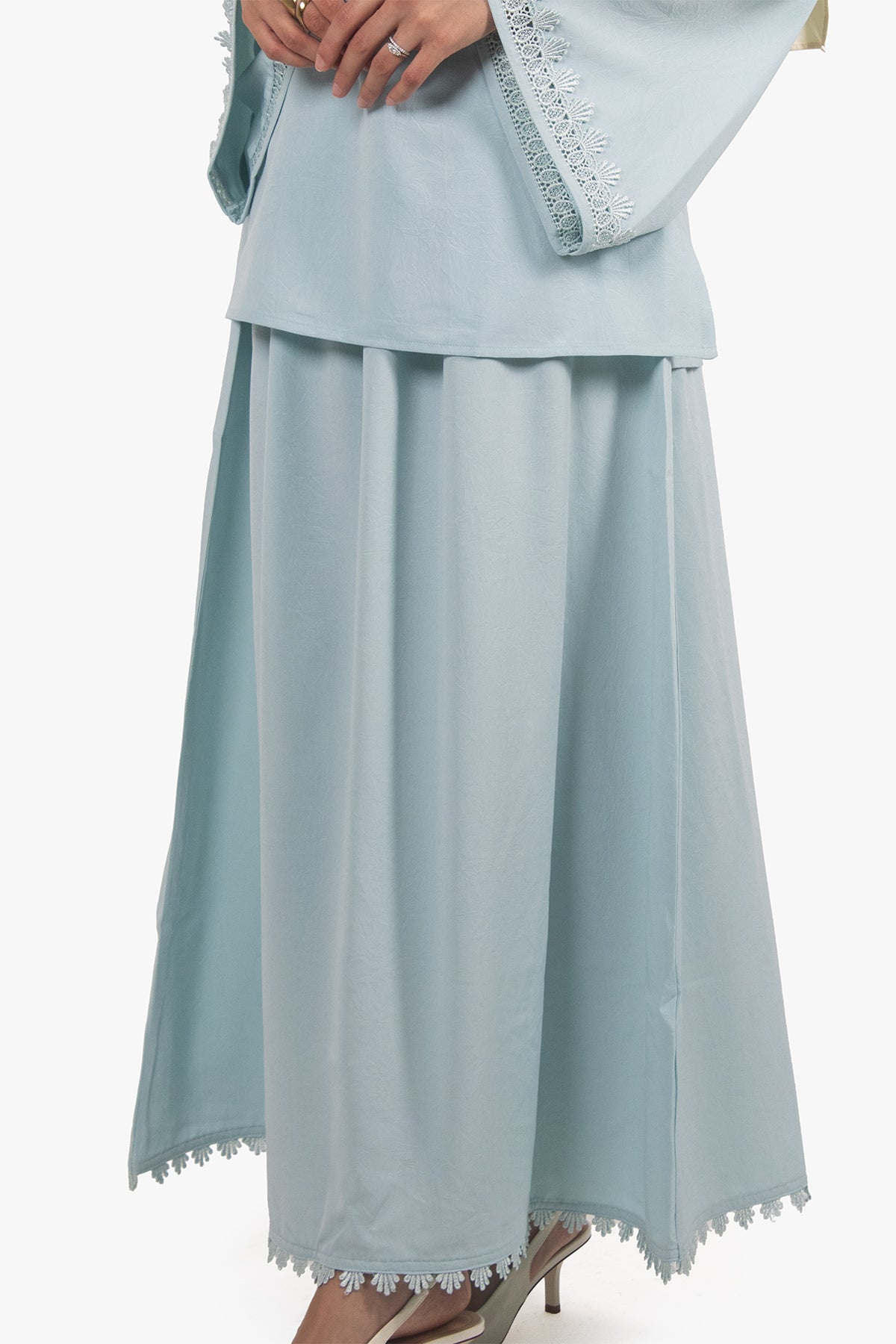 Mist Blue Etched Crepe Lace Skirt