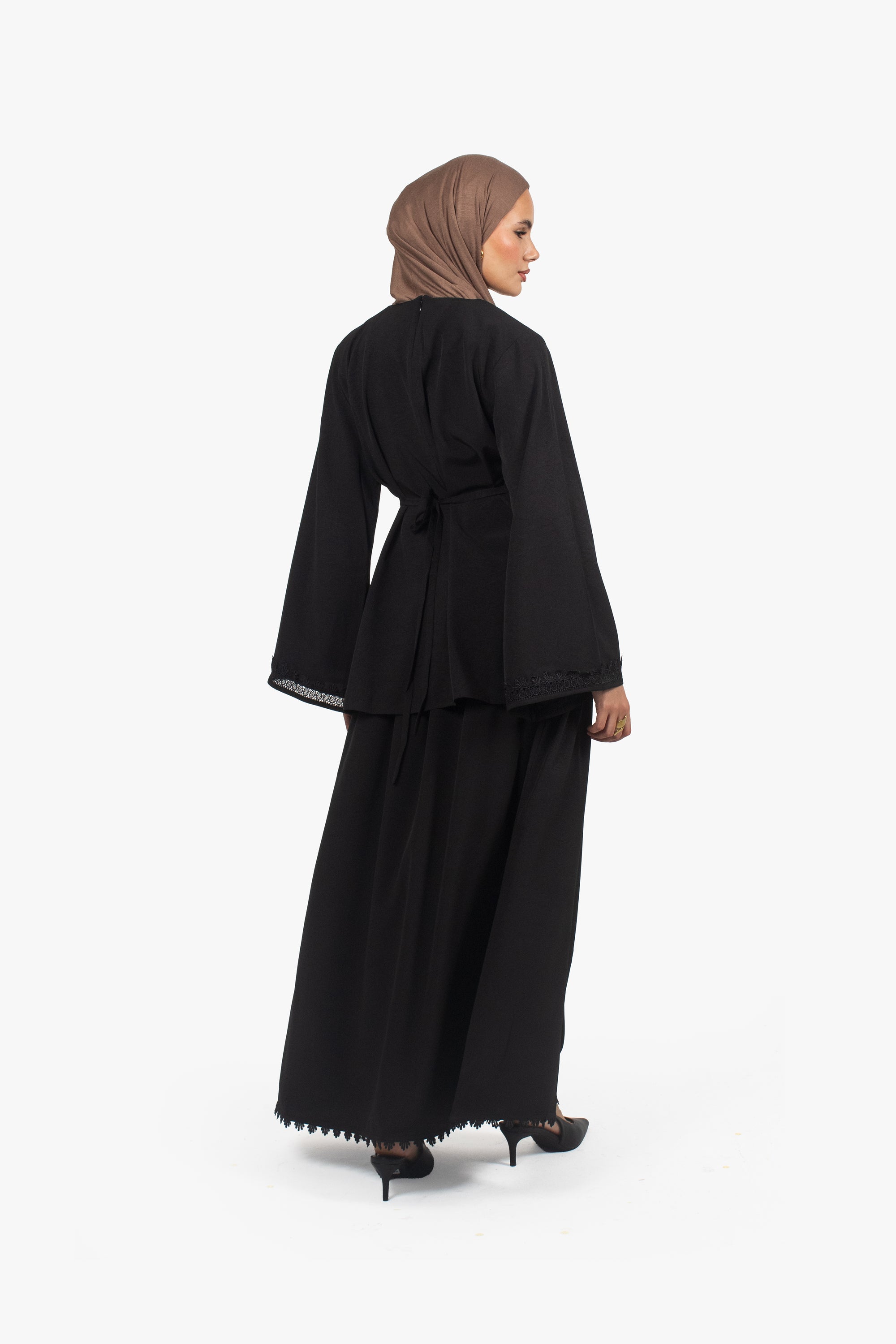 Black Etched Crepe Lace Top