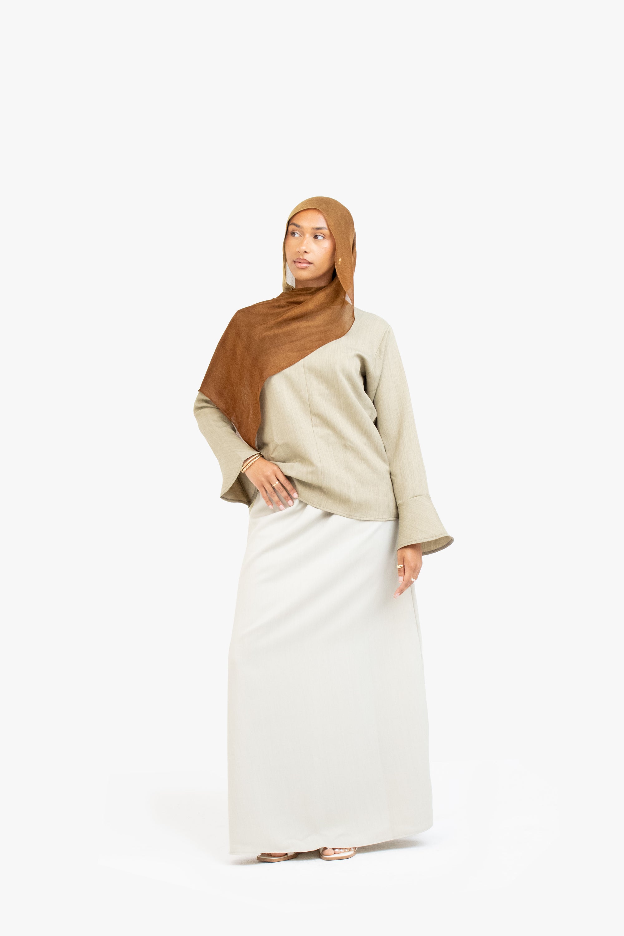Khaki Textured Tulip Sleeve Top