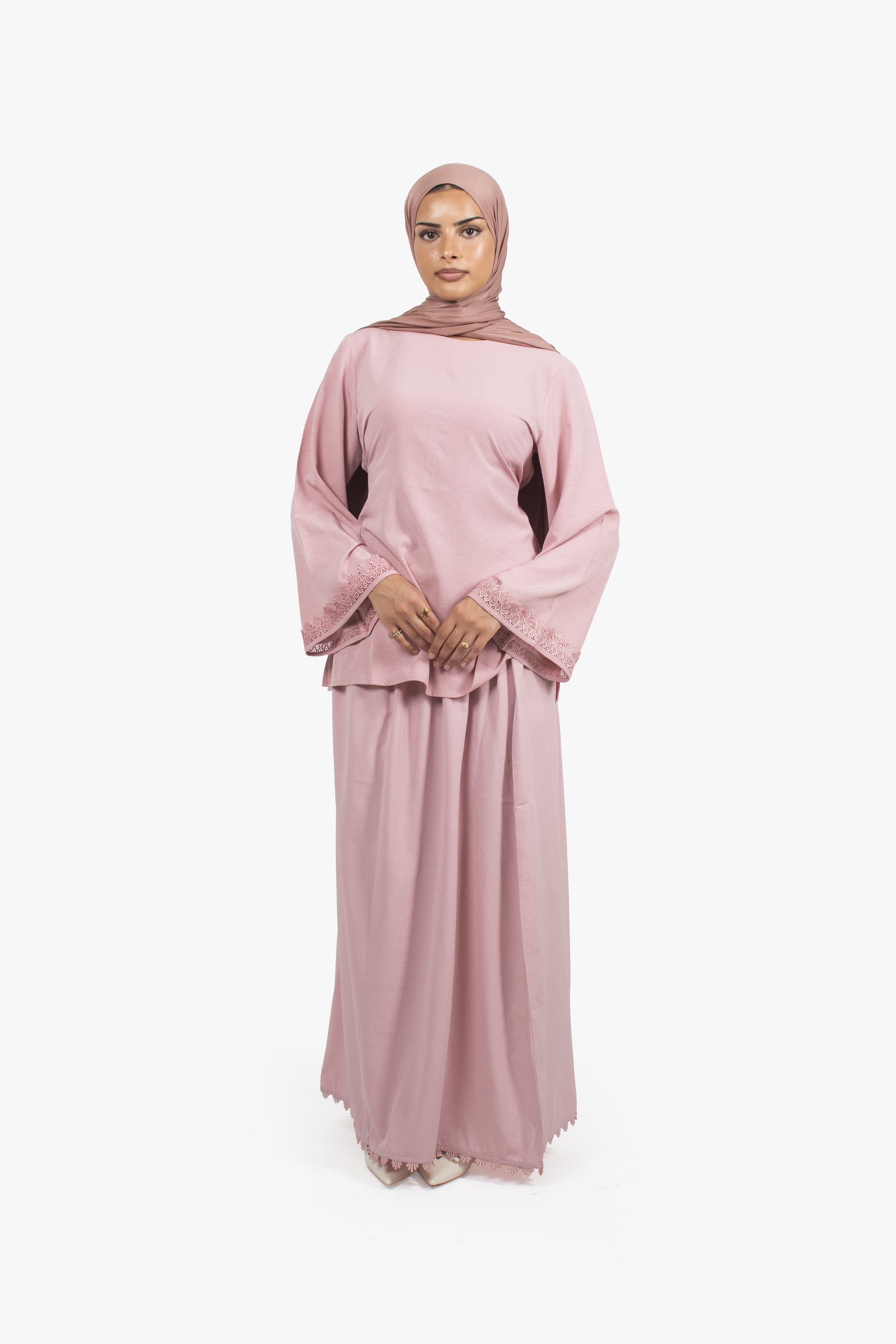 Rose Pink Etched Crepe Lace Top
