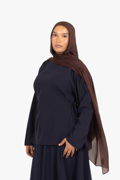 Navy Crepe Two-Side Tie Top