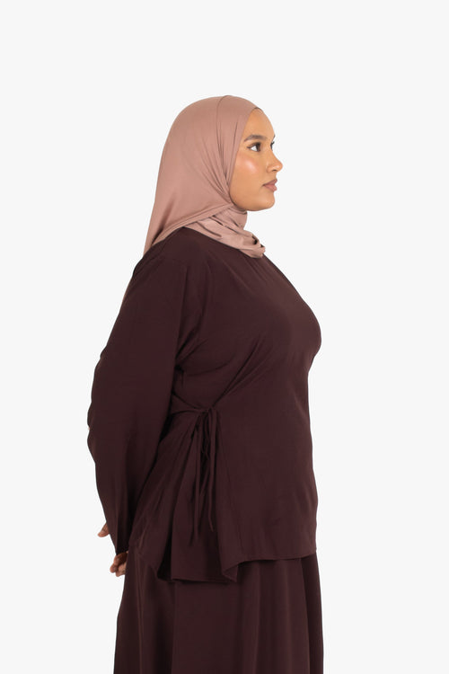 Mocha Brown Crepe Two-Side Tie Top