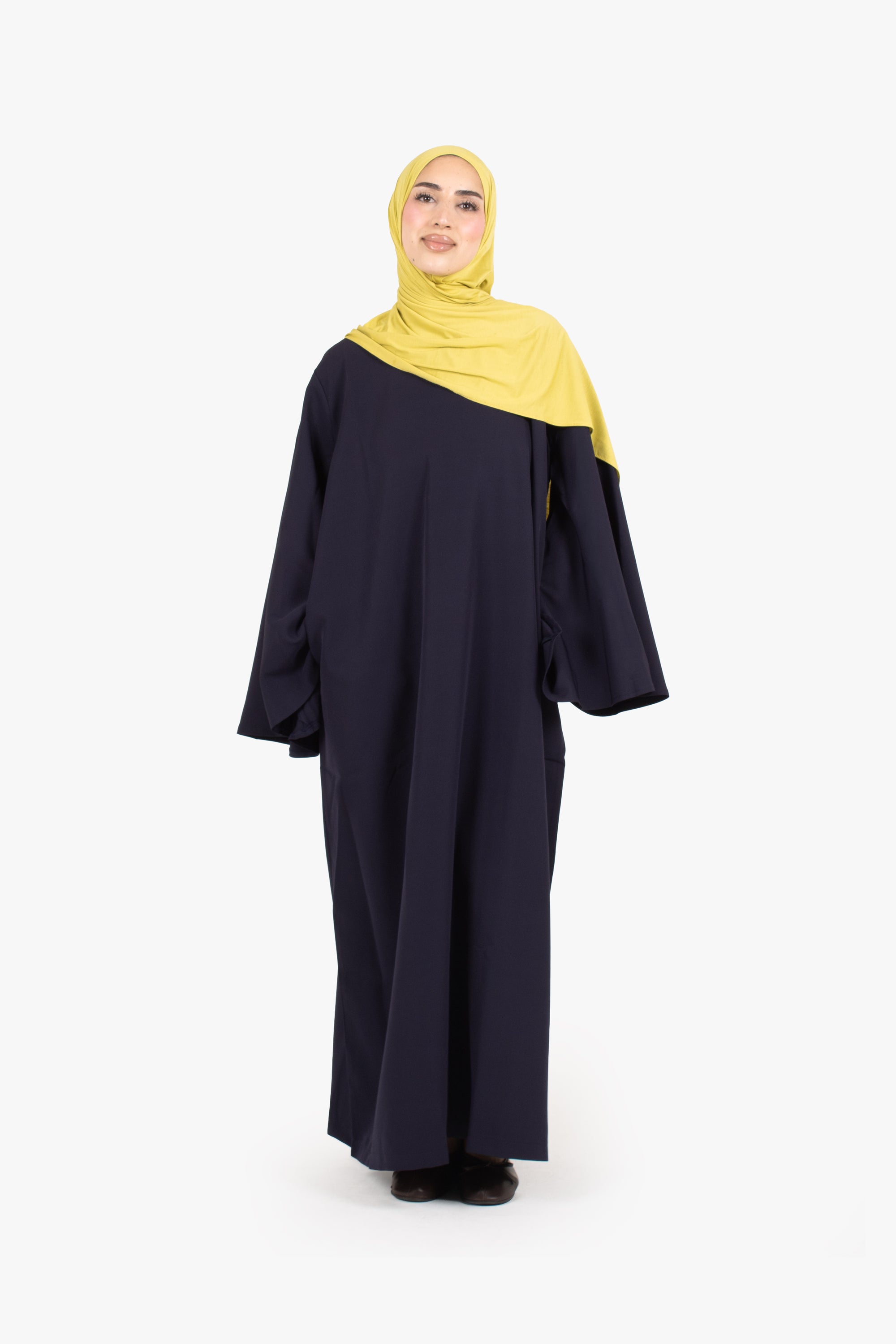 Navy Powder Touch Crepe Umbrella Sleeve Abaya