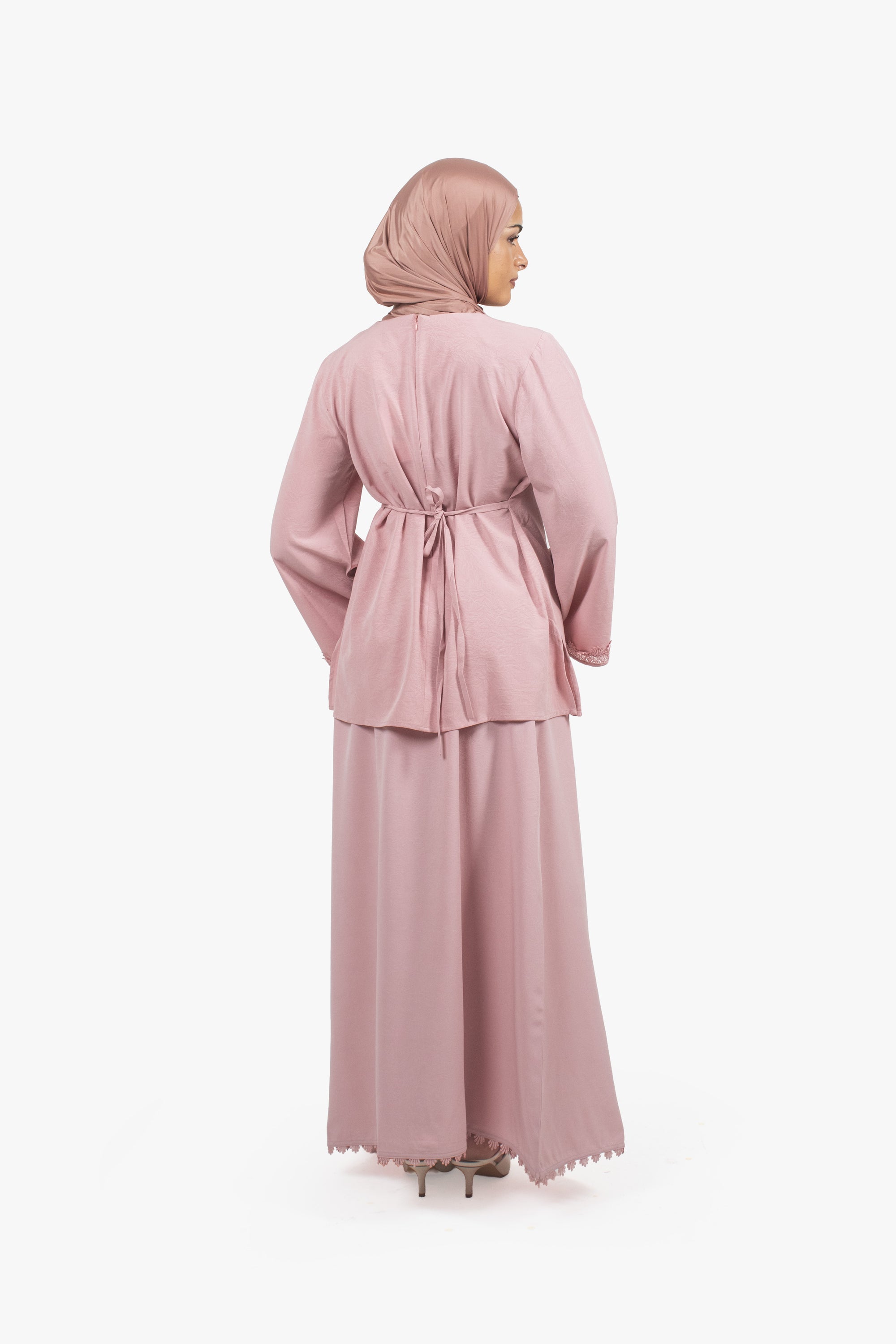 Rose Pink Etched Crepe Lace Top