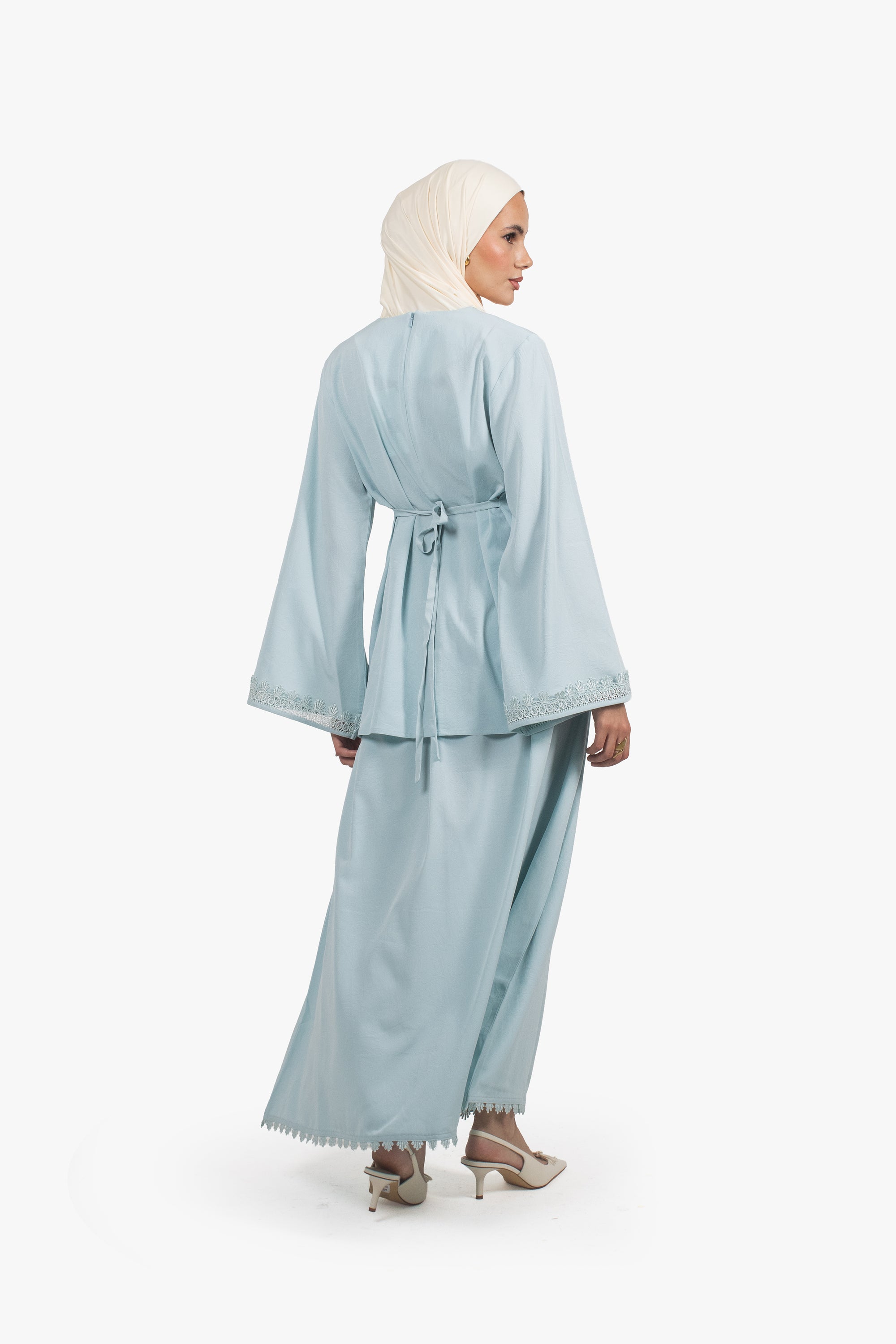 Mist Blue Etched Crepe Lace Top