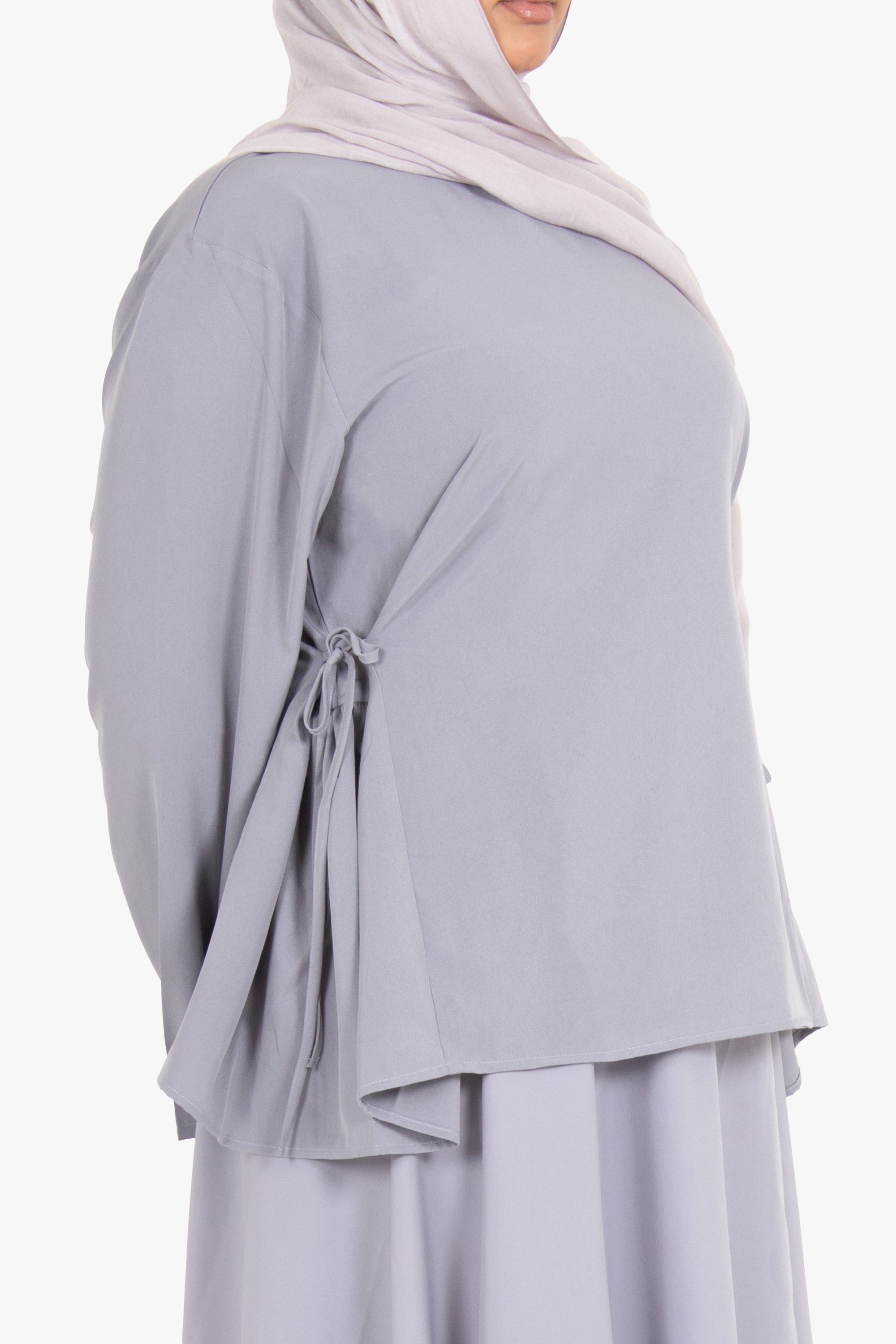 Grey Crepe Two-Side Tie Top