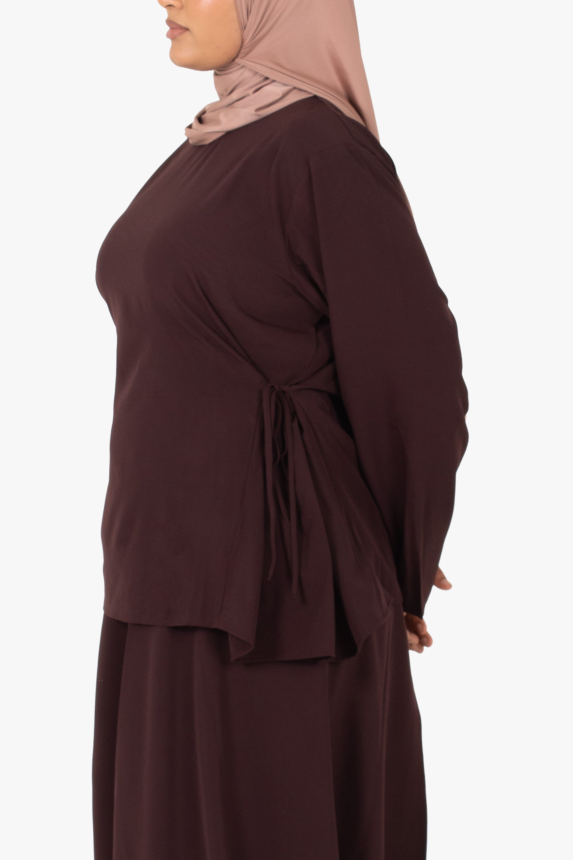 Mocha Brown Crepe Two-Side Tie Top