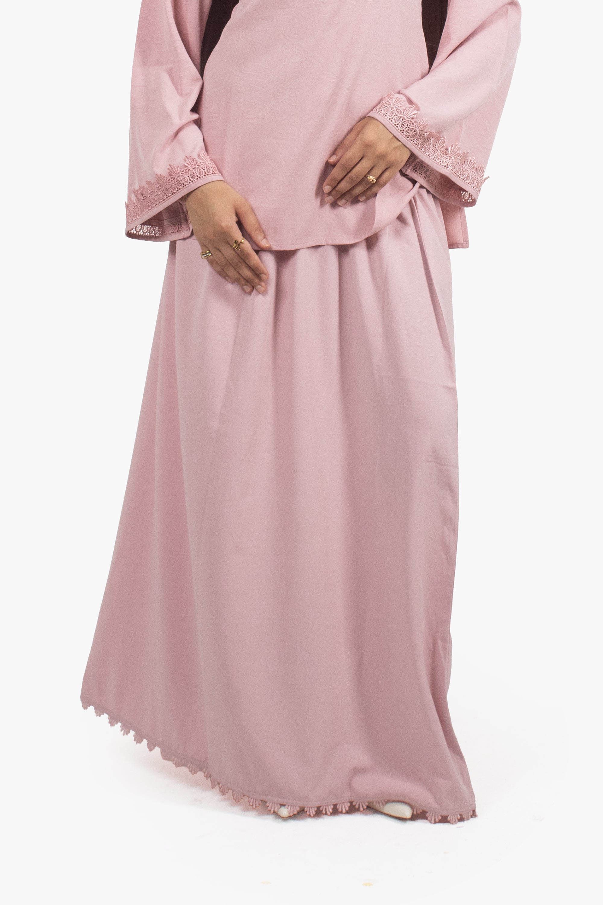 Rose Pink Etched Crepe Lace Skirt