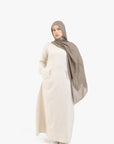 Beige Double Pleat Linen Cotton Dress