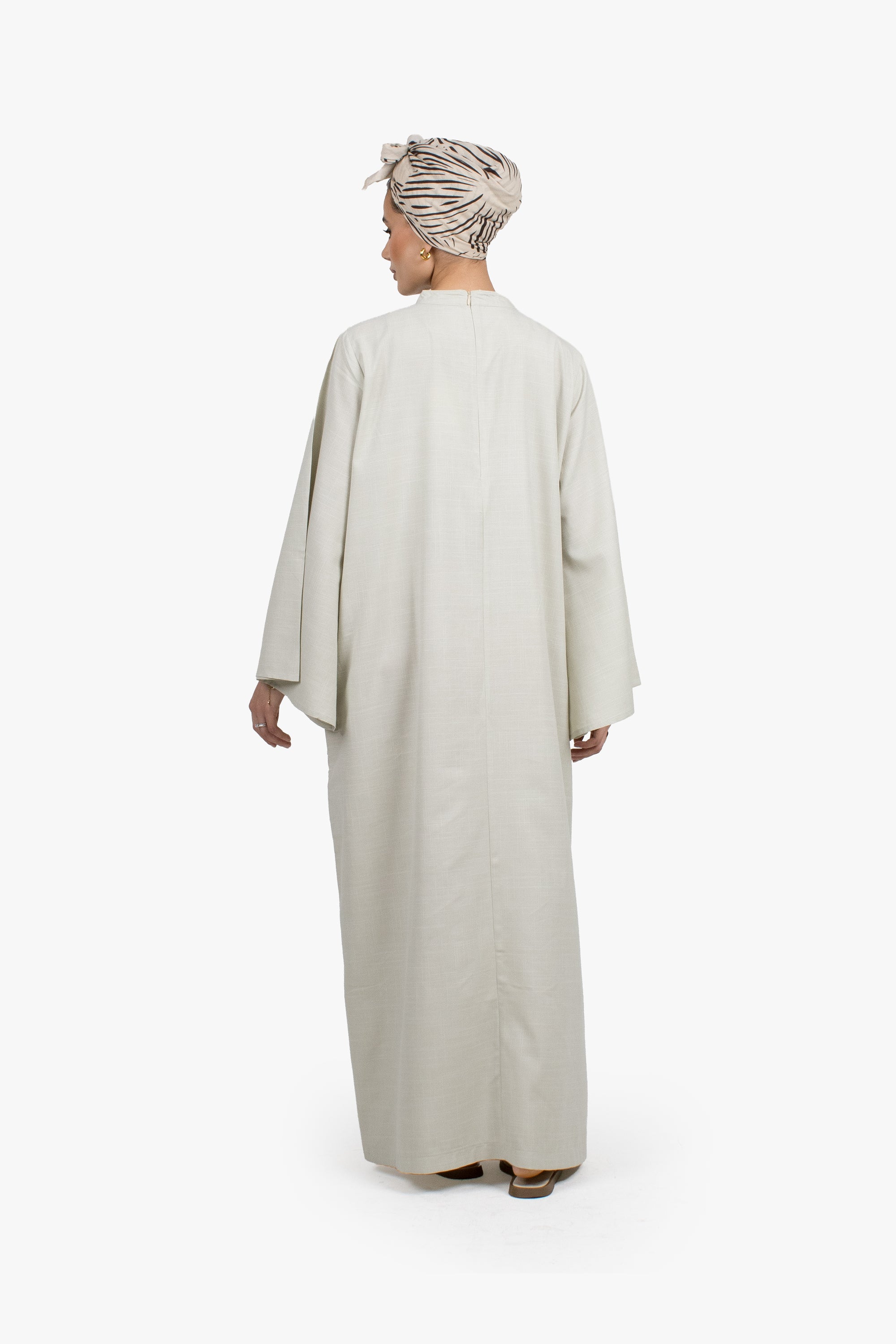 Sage Green Cotton Blend Tassel Abaya