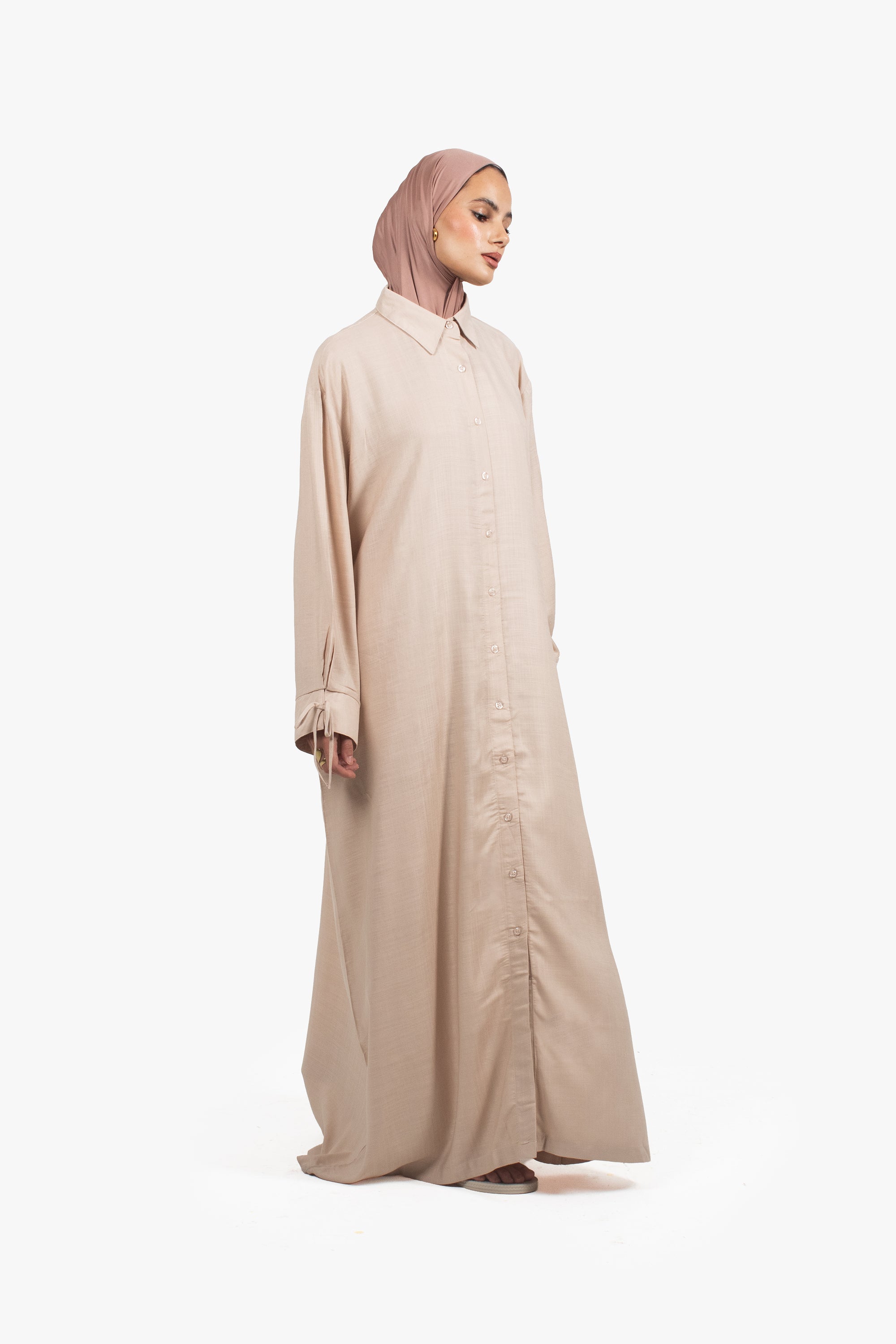 Beige Cotton Blend Shirt Abaya