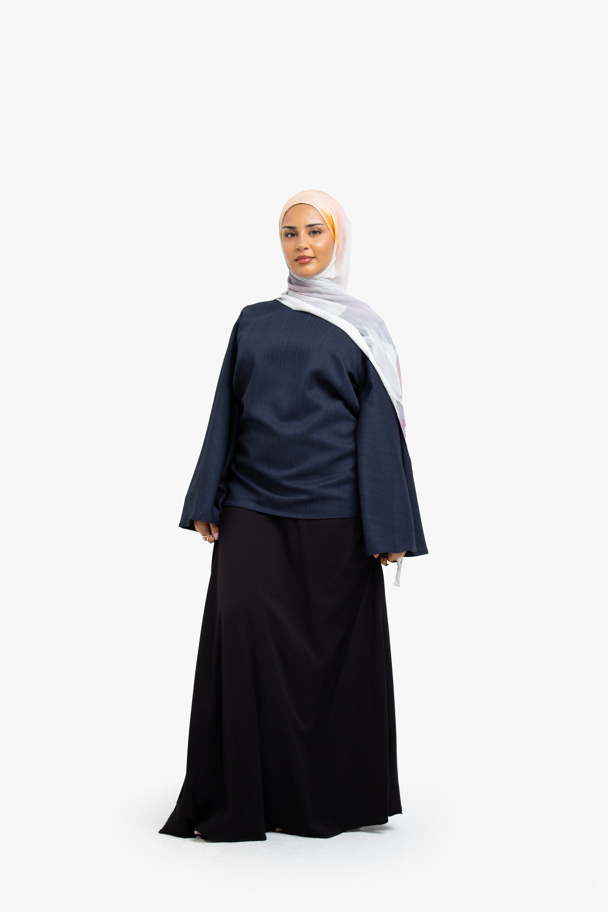 Navy Textured Umbrella Sleeve Top