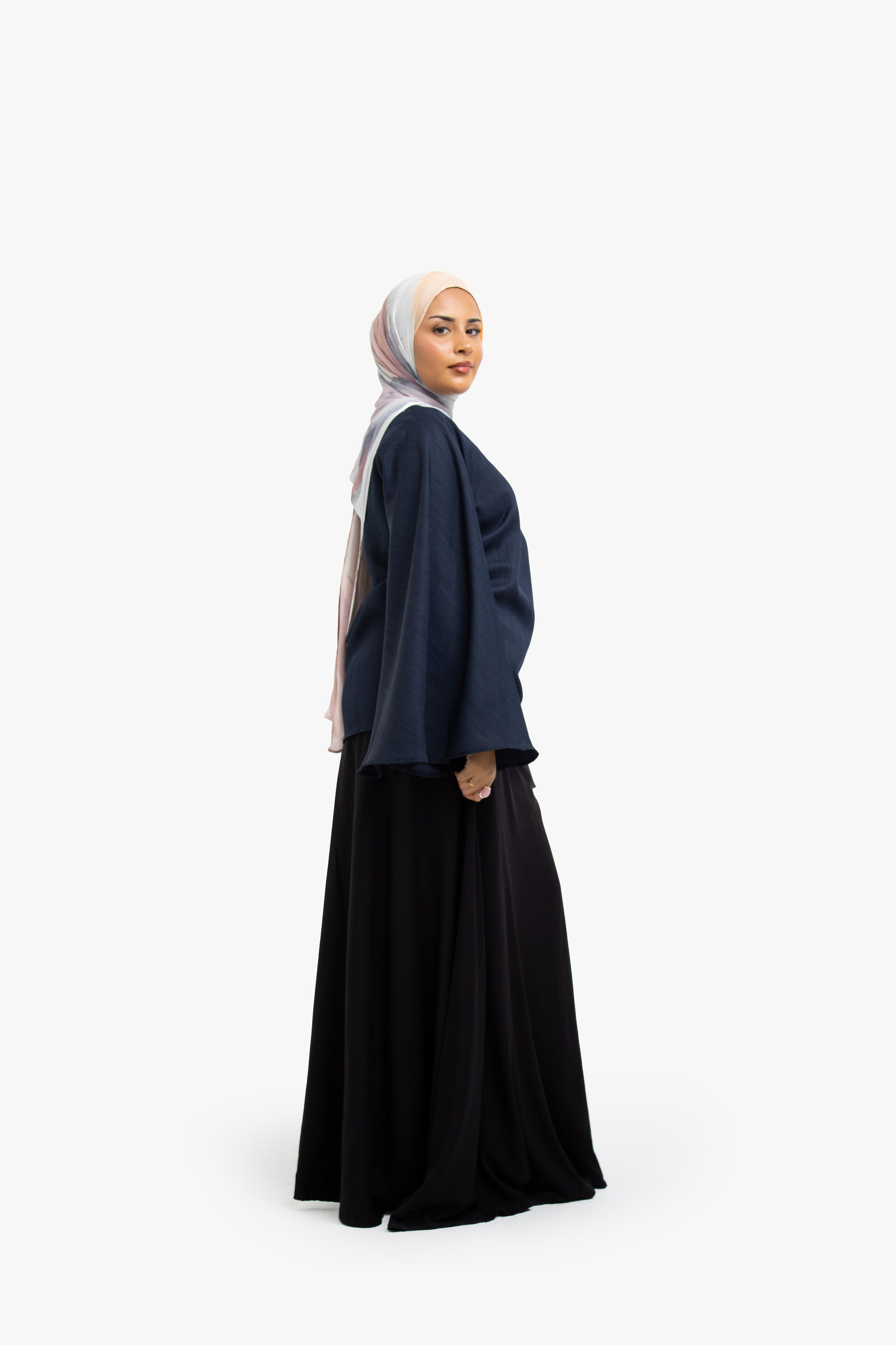 Navy Textured Umbrella Sleeve Top