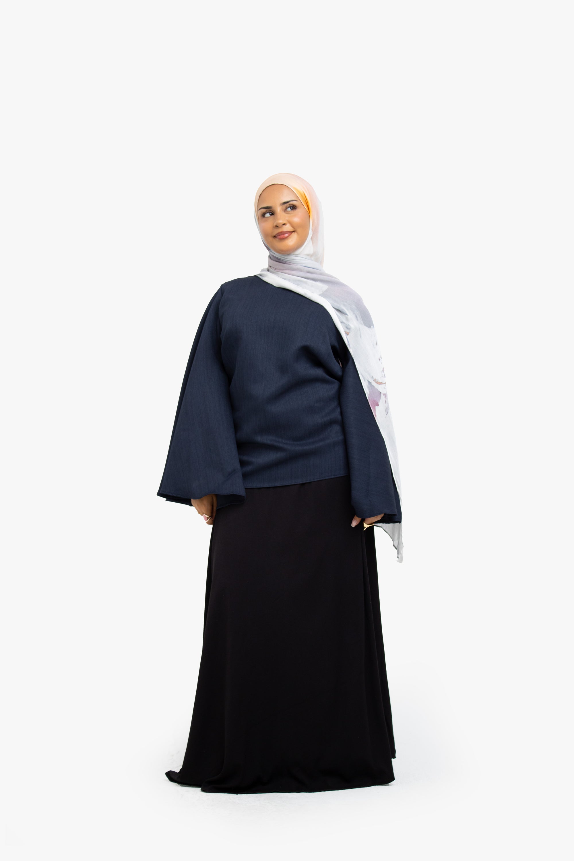 Navy Textured Umbrella Sleeve Top