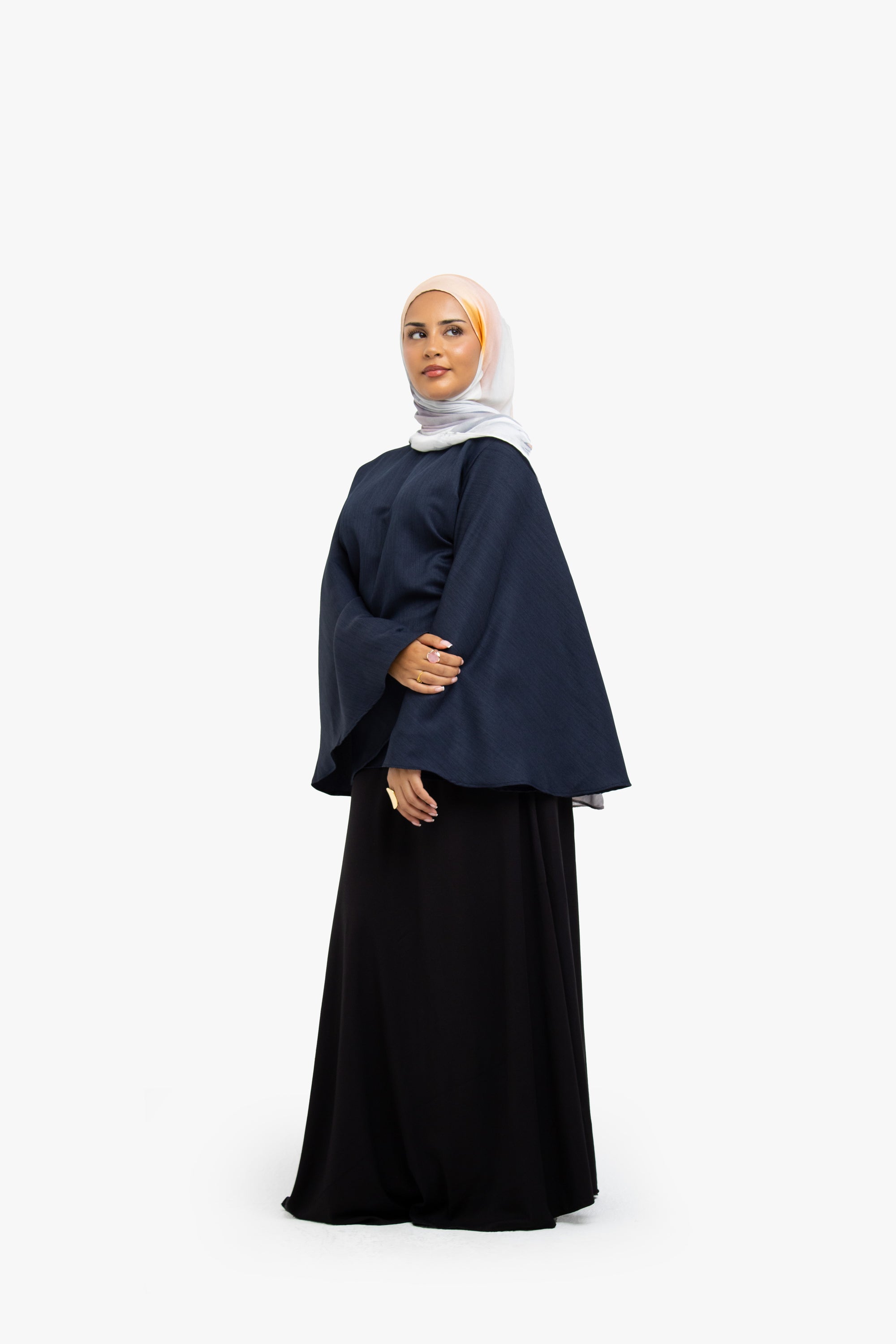 Navy Textured Umbrella Sleeve Top