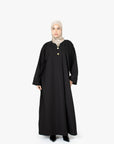 Black V-Neck Pleat Abaya