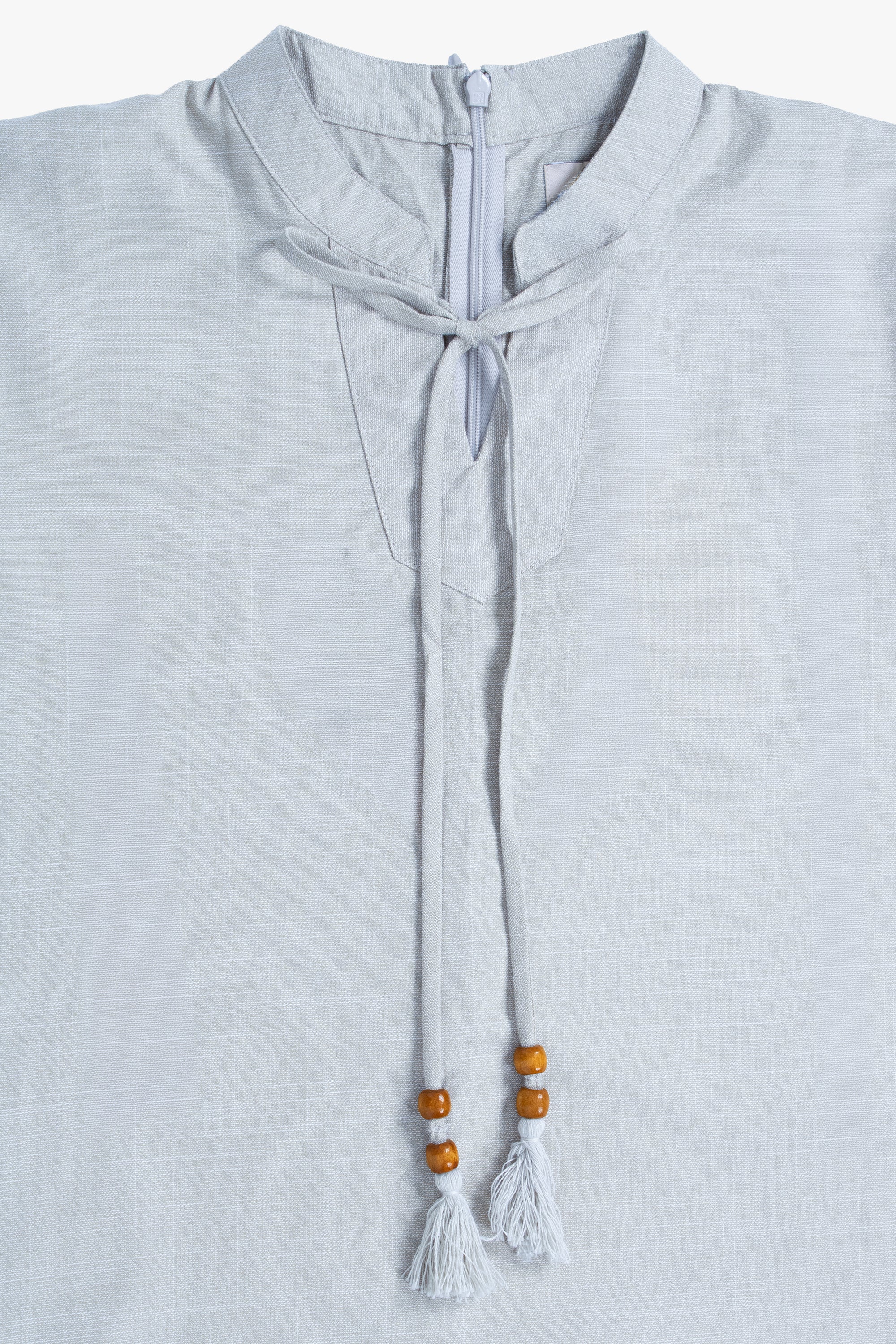Pale Blue Cotton Blend Tassel Abaya
