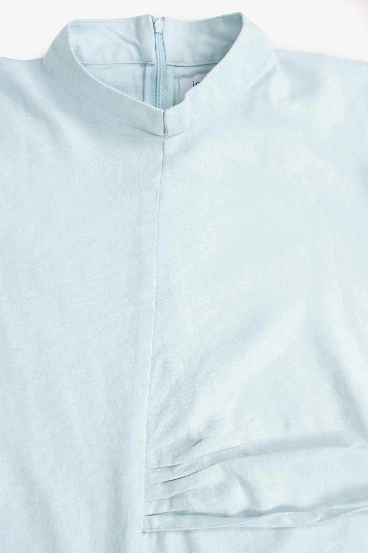 Baby Blue Linen Cotton Ruched Slit Dress
