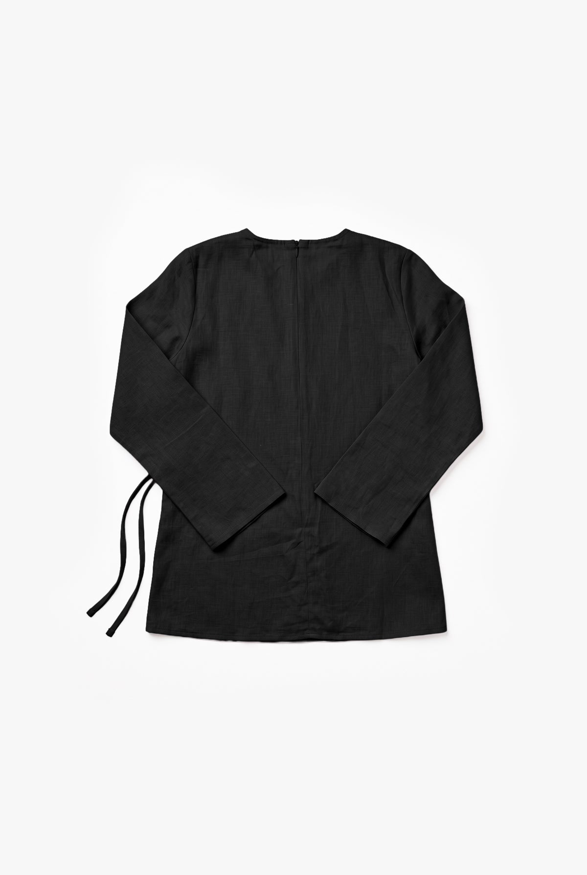 Black Linen Cotton Wrap Top
