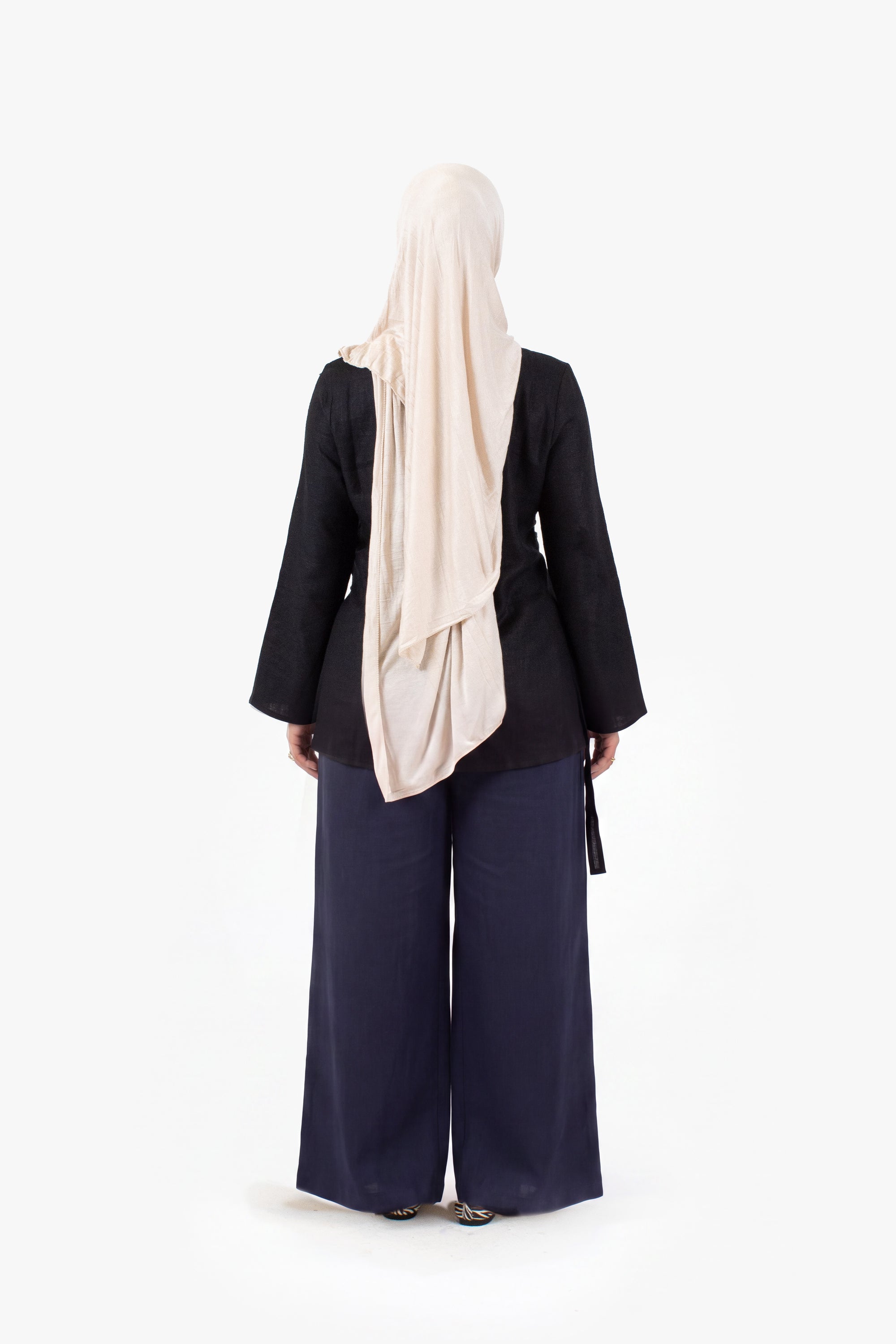 Navy Cotton Wide Leg Trousers