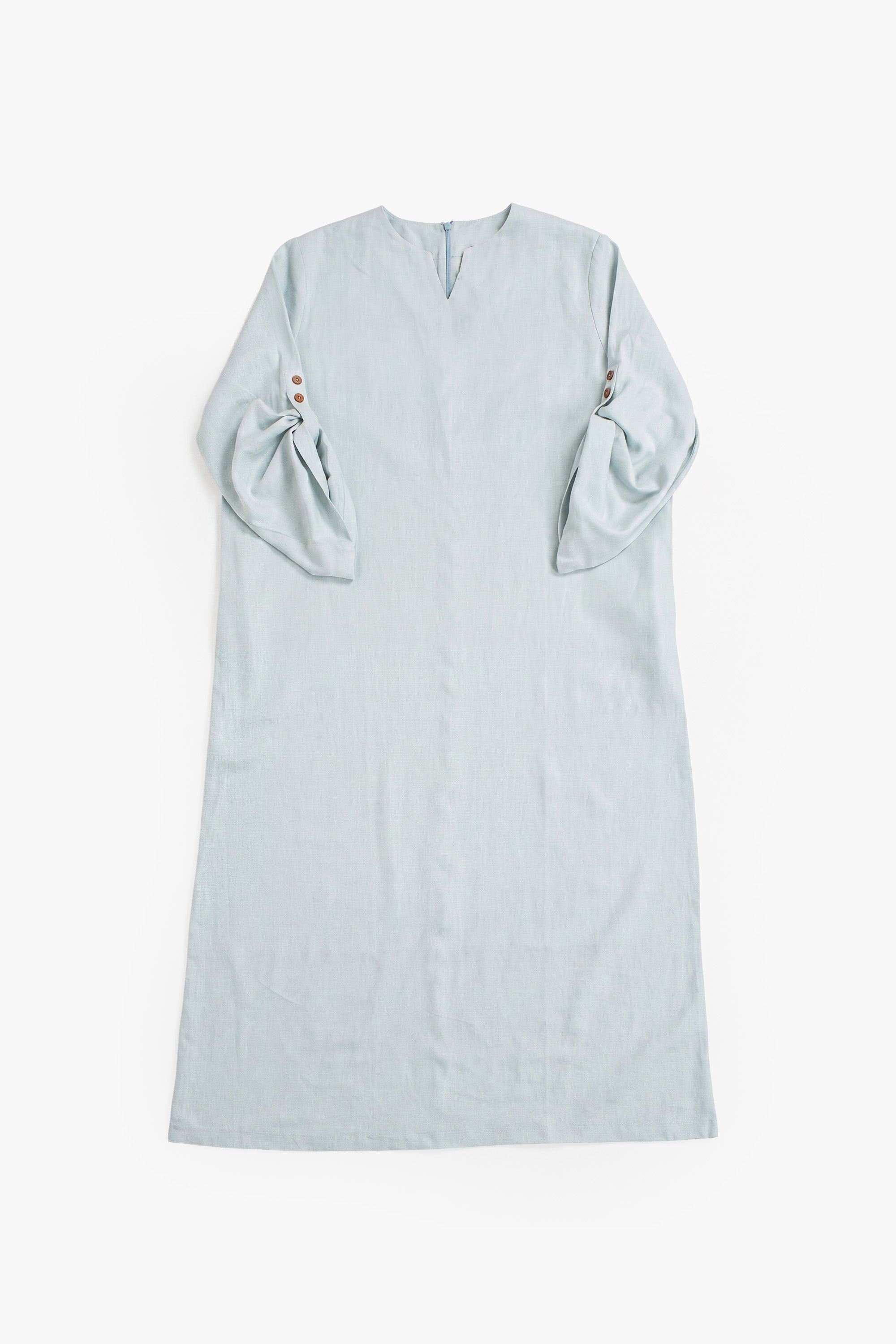 Baby Blue Linen Cotton Button Sleeve Abaya