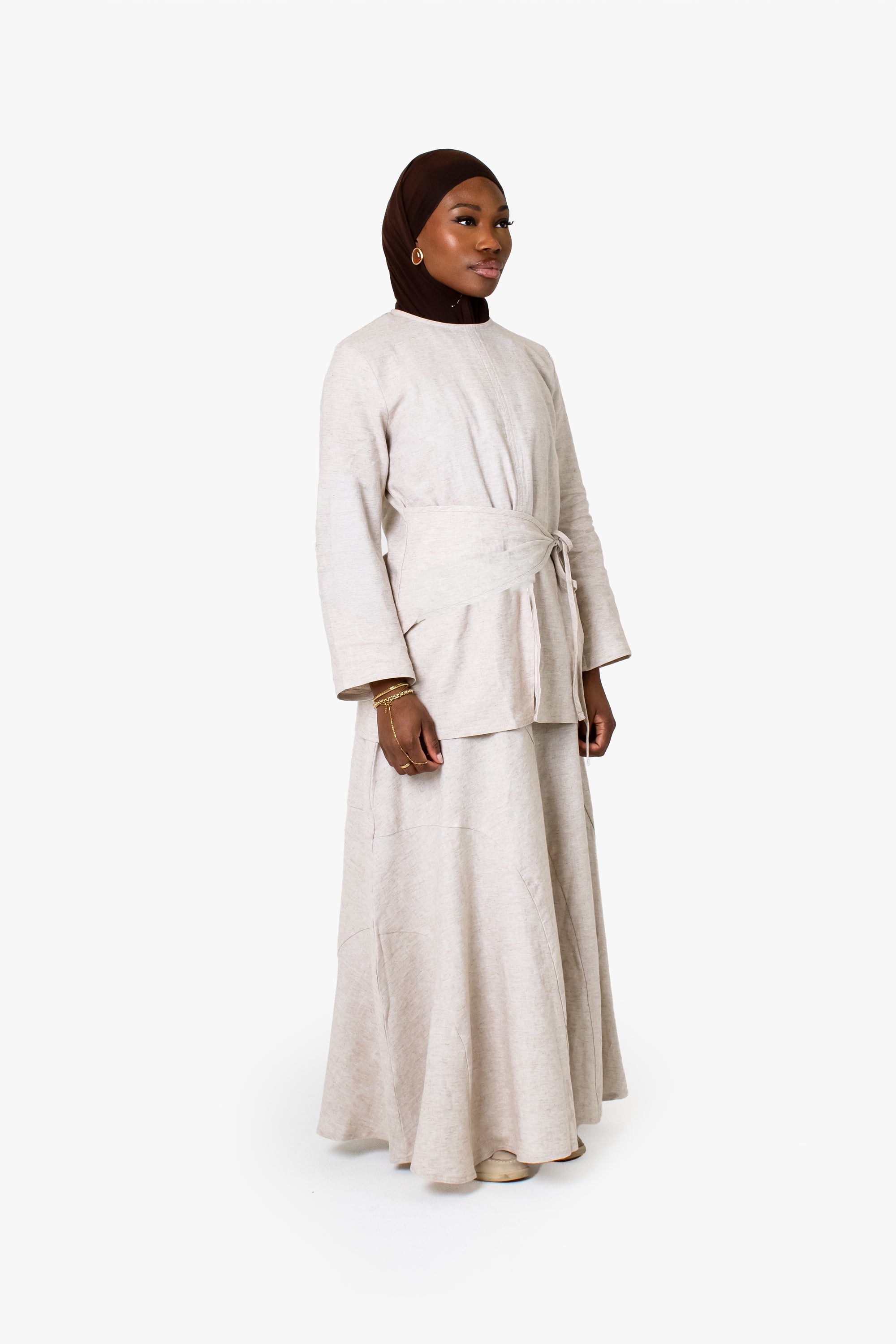 Beige Linen Cotton Wrap Top