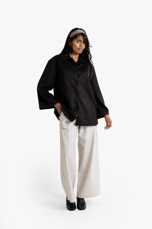 Beige Linen Cotton Pleated Trousers