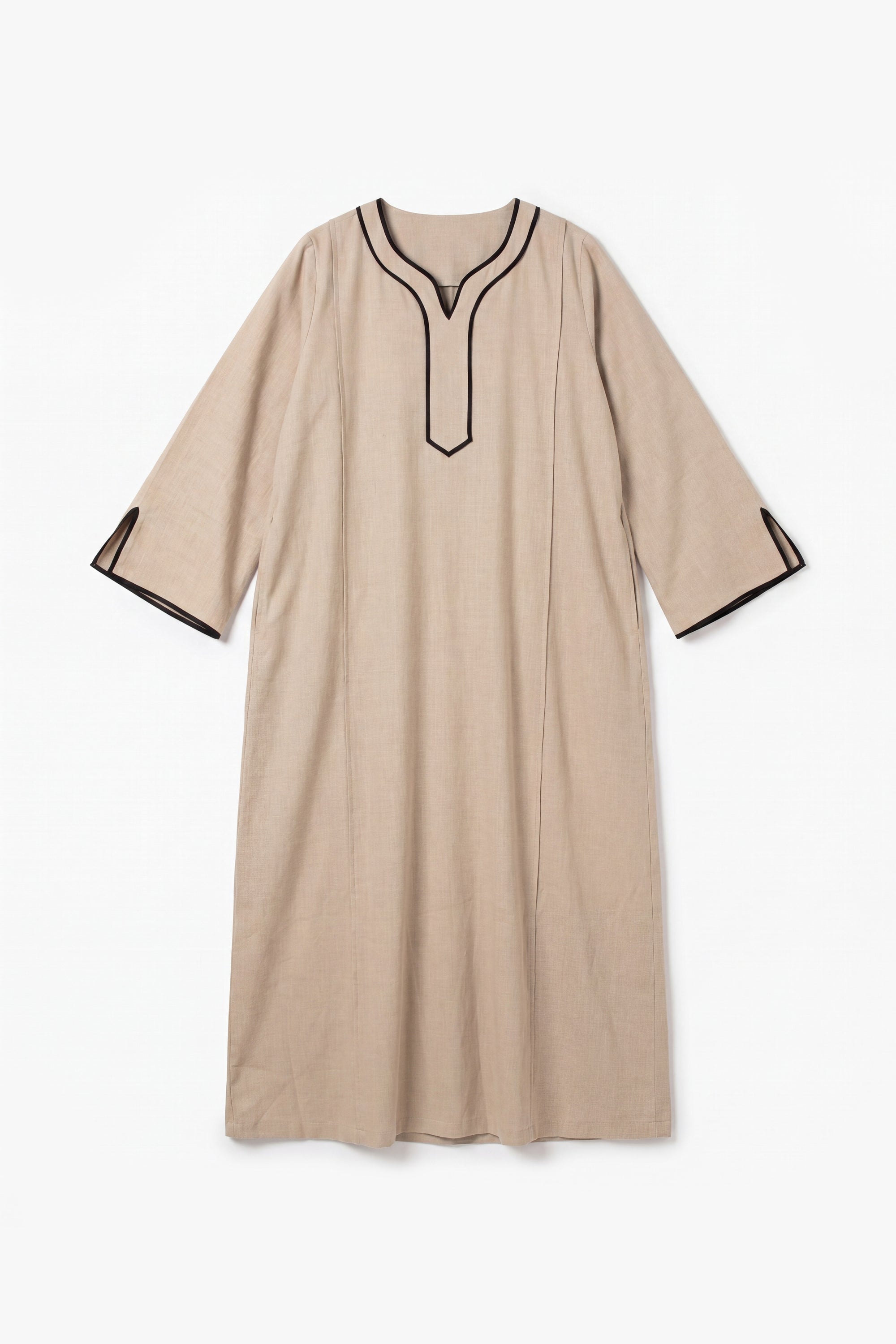 Beige Cotton Piping Abaya