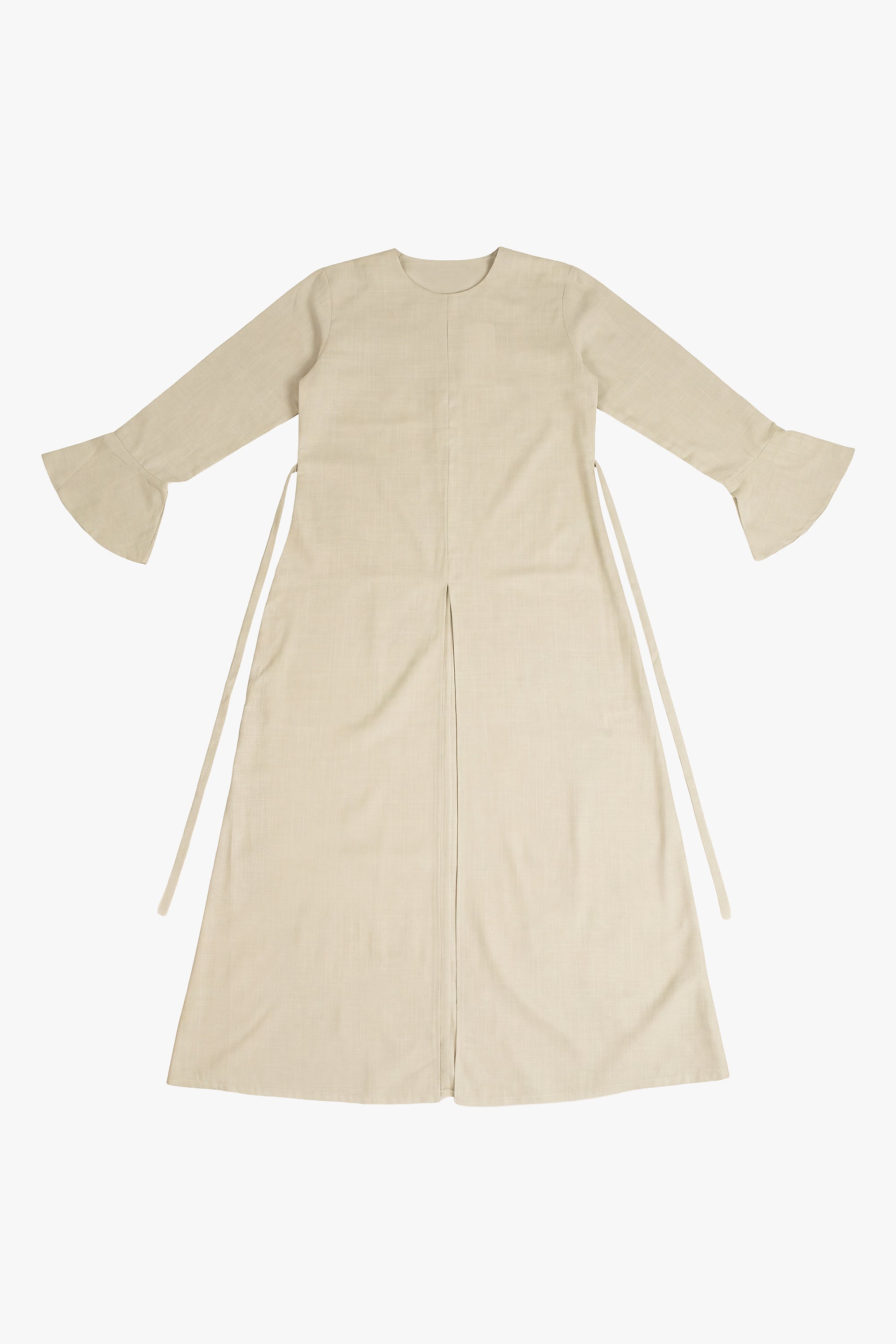 Beige Cotton Blend Front Slit Dress