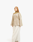 Beige Textured Double Pleat Top