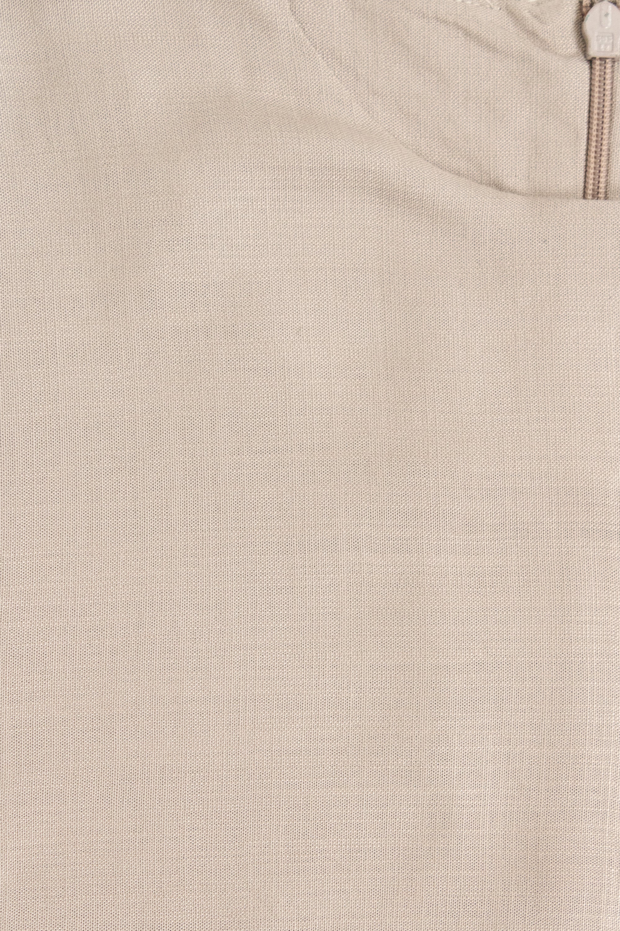 Beige Cotton Blend Pleated Tie Dress