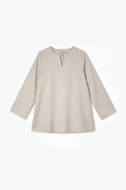 Beige Cotton Split Neck Top