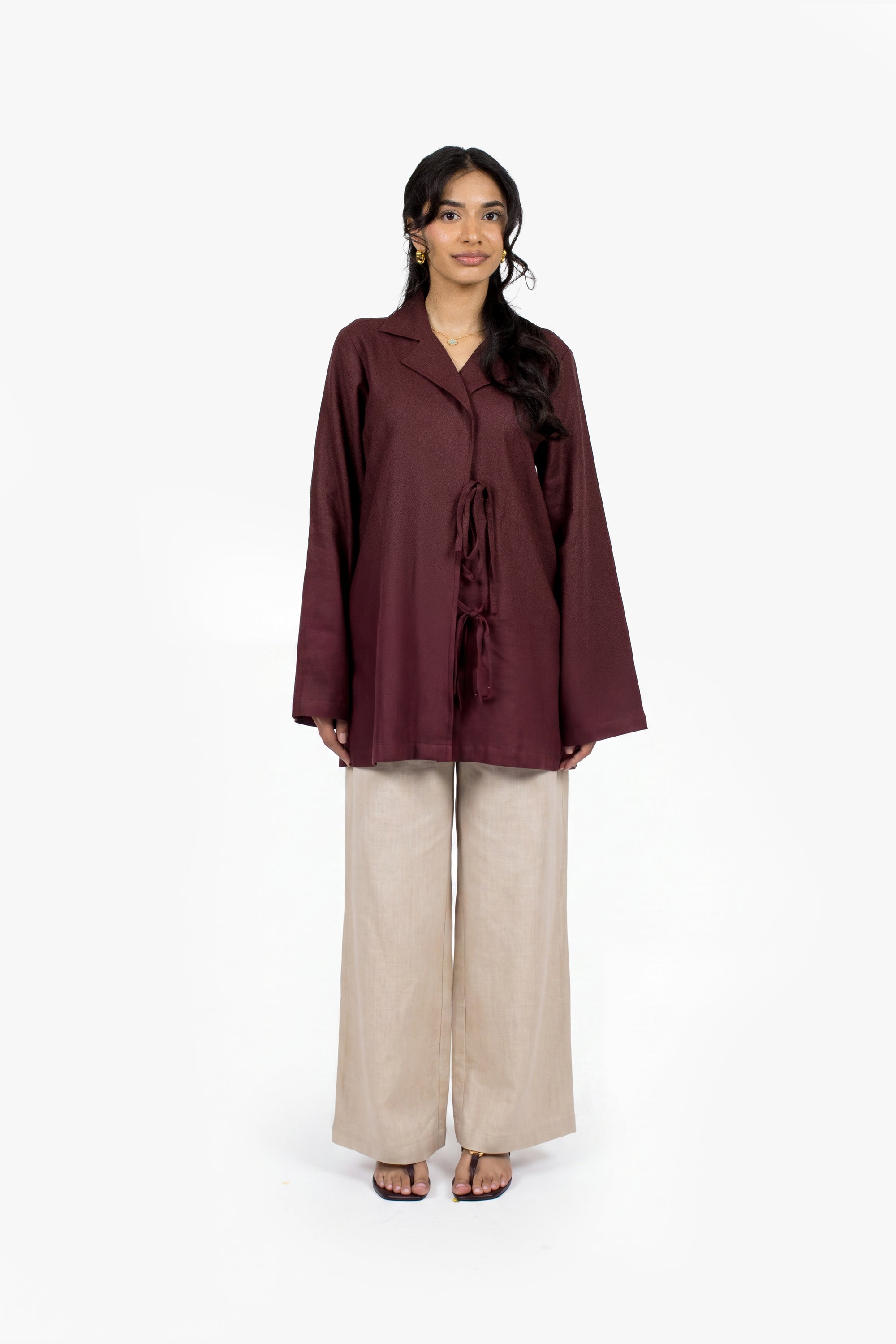 Stone Beige Cotton Wide Leg Trousers
