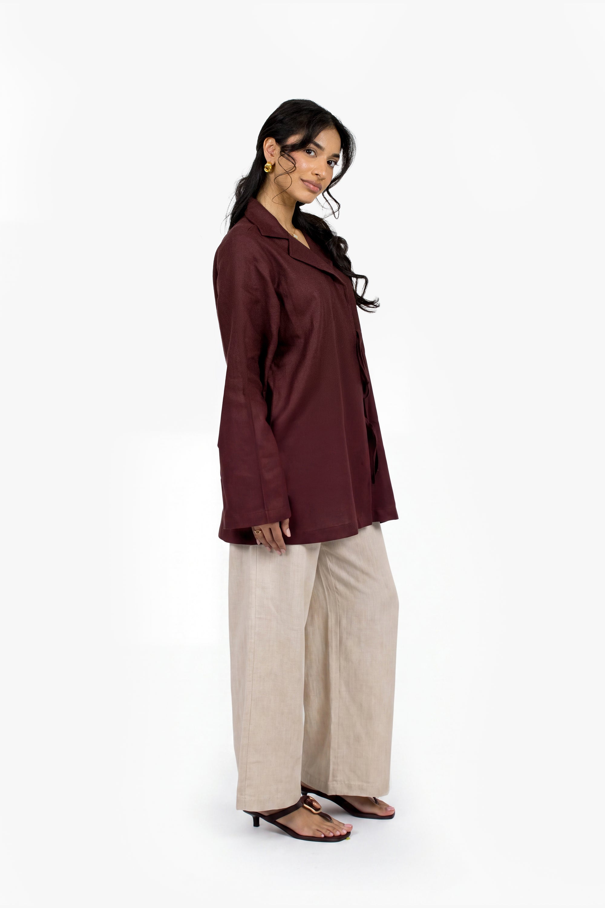 Stone Beige Cotton Wide Leg Trousers