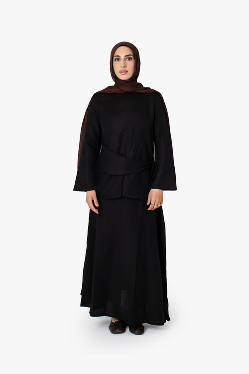 Black Linen Cotton Long Skirt