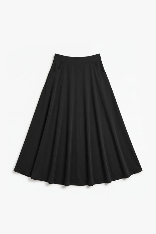 Black Powder Touch Crepe Eight-Panel Skirt