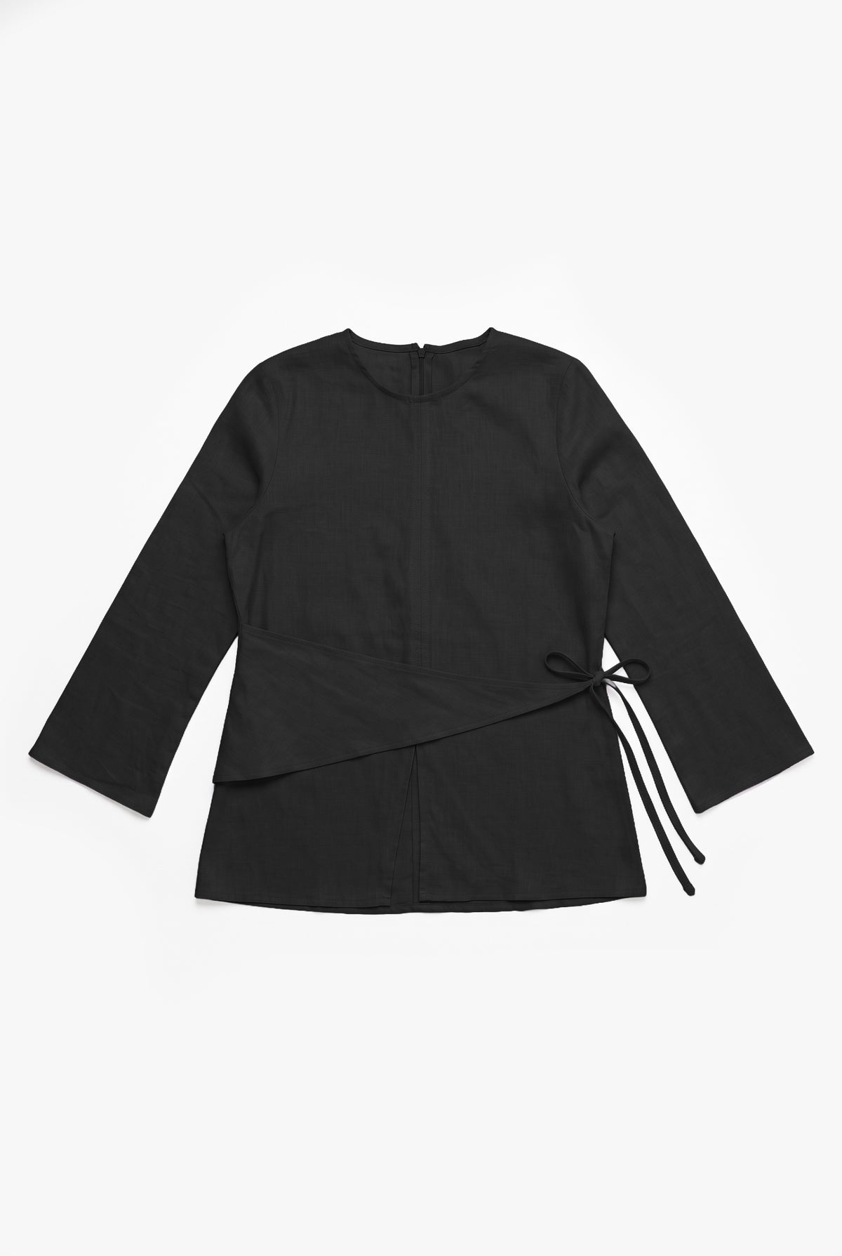Black Linen Cotton Wrap Top