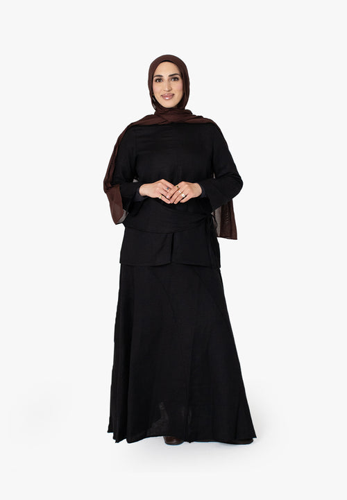 Black Linen Cotton Long Skirt