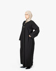 Black V-Neck Pleat Abaya