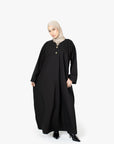 Black V-Neck Pleat Abaya